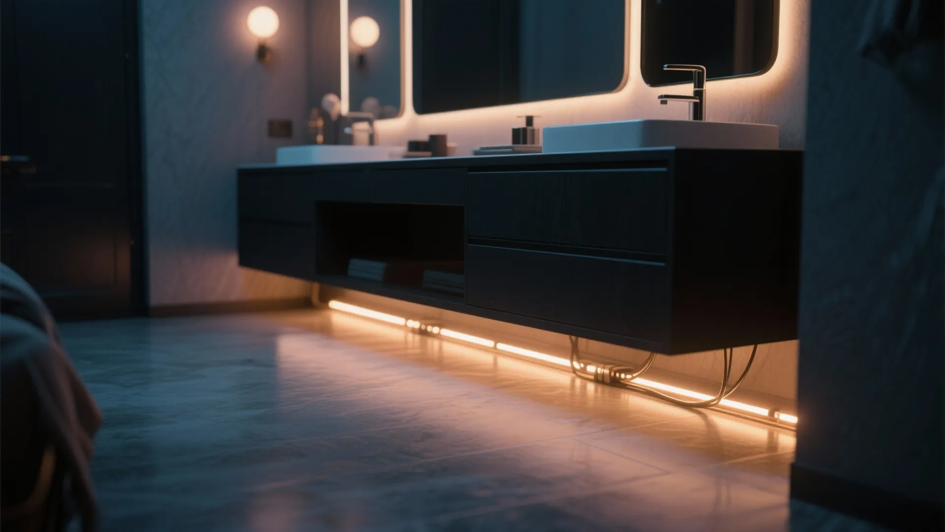 4. Black vanity with integrated lighting