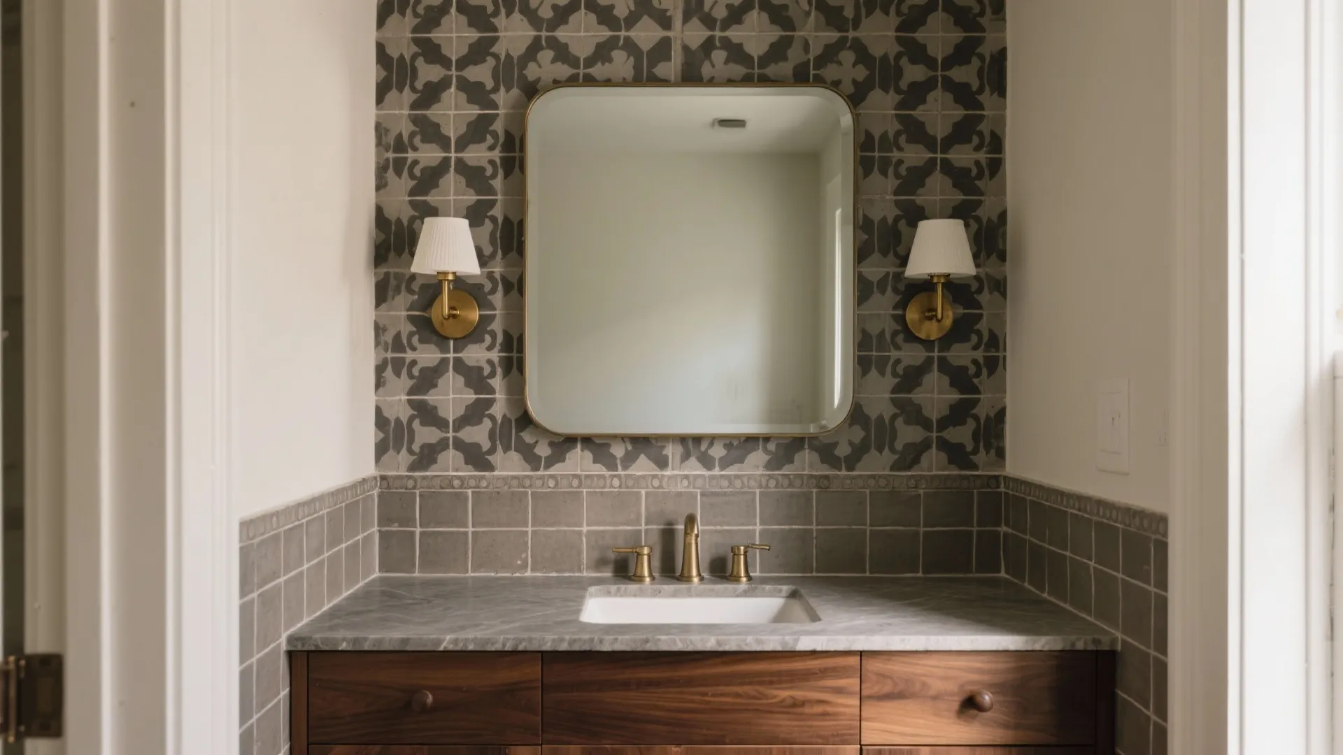 Patterned Cement Tile Vanity Wall