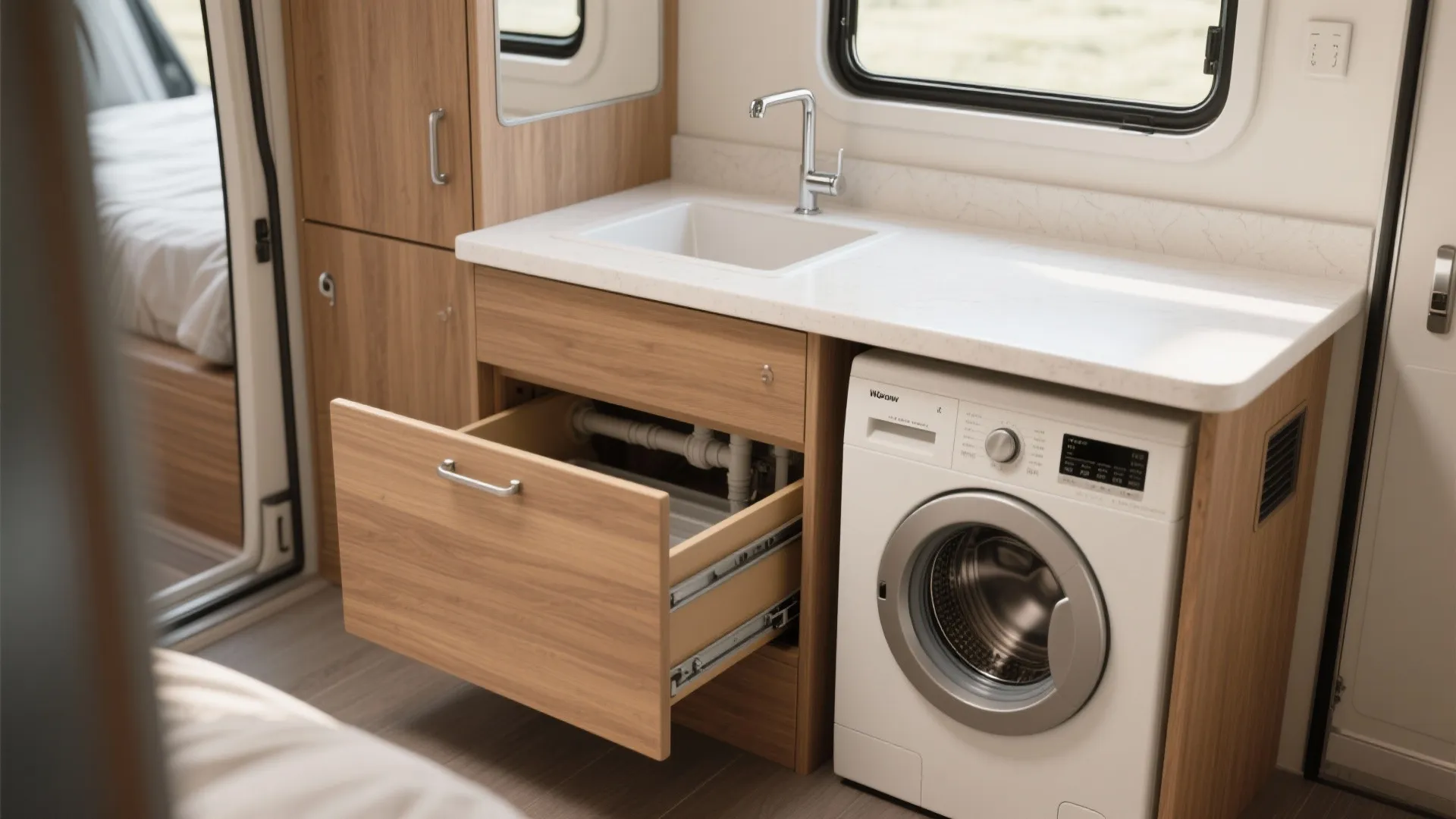2. Folding Vanity That Hides a Washer