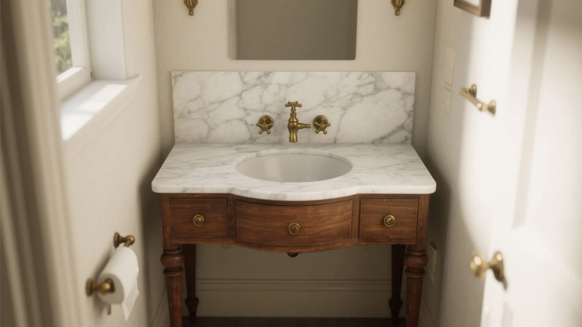 Antique Vanity With Marble Top