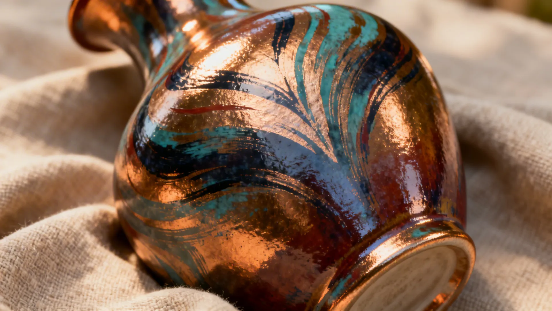 Statement vase with hand-painted pattern and metallic glaze showcased against a neutral background.