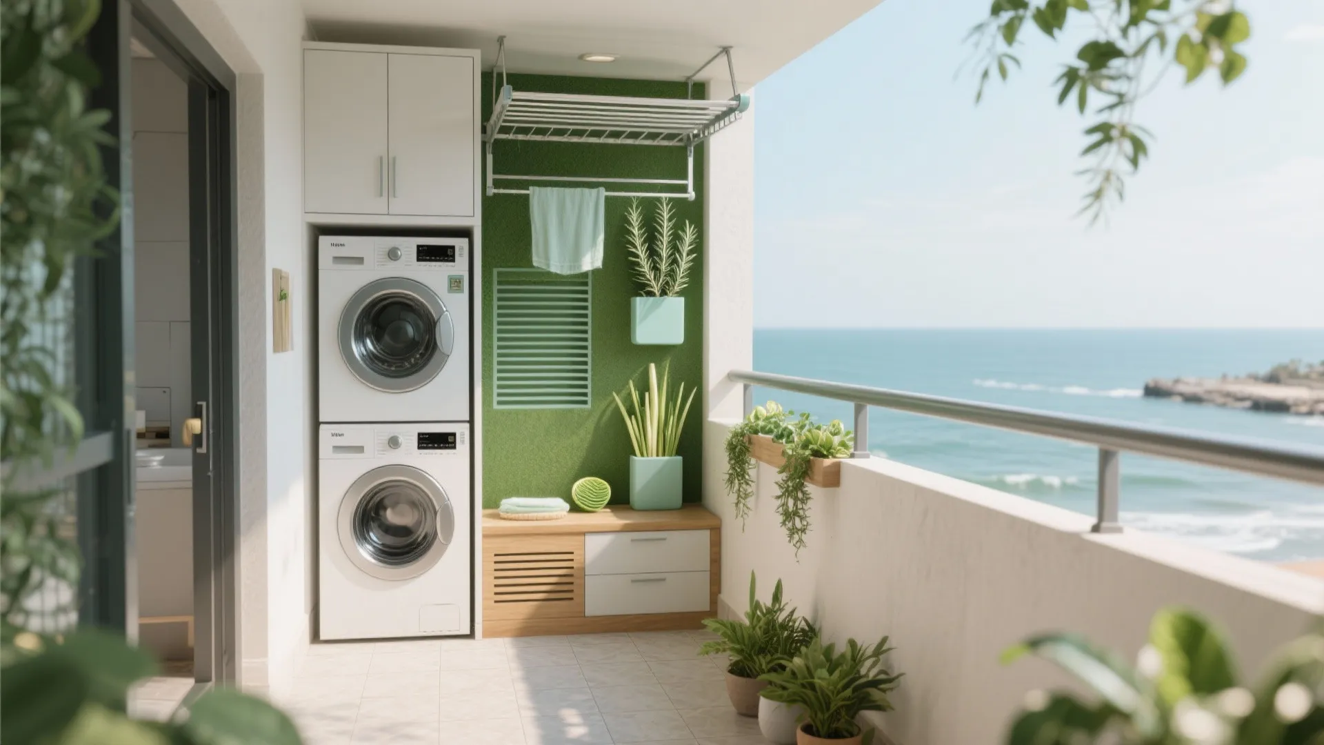 4) Balcony Utility + Green Pocket: Dry, Store, Breathe