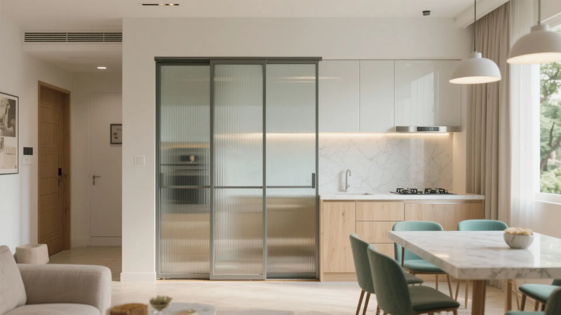 3) Sliding Glass Partitions: Borrow Light, Keep Privacy