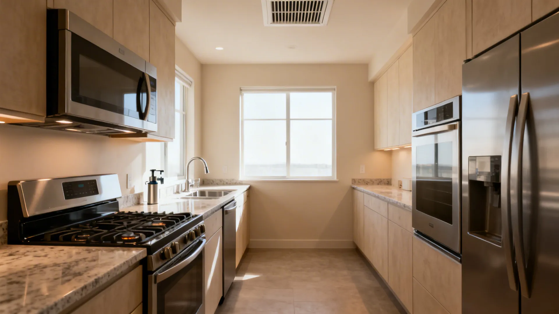 Wide overview showing Vastu kitchen basics with southeast hob, northeast sink, and balanced zones