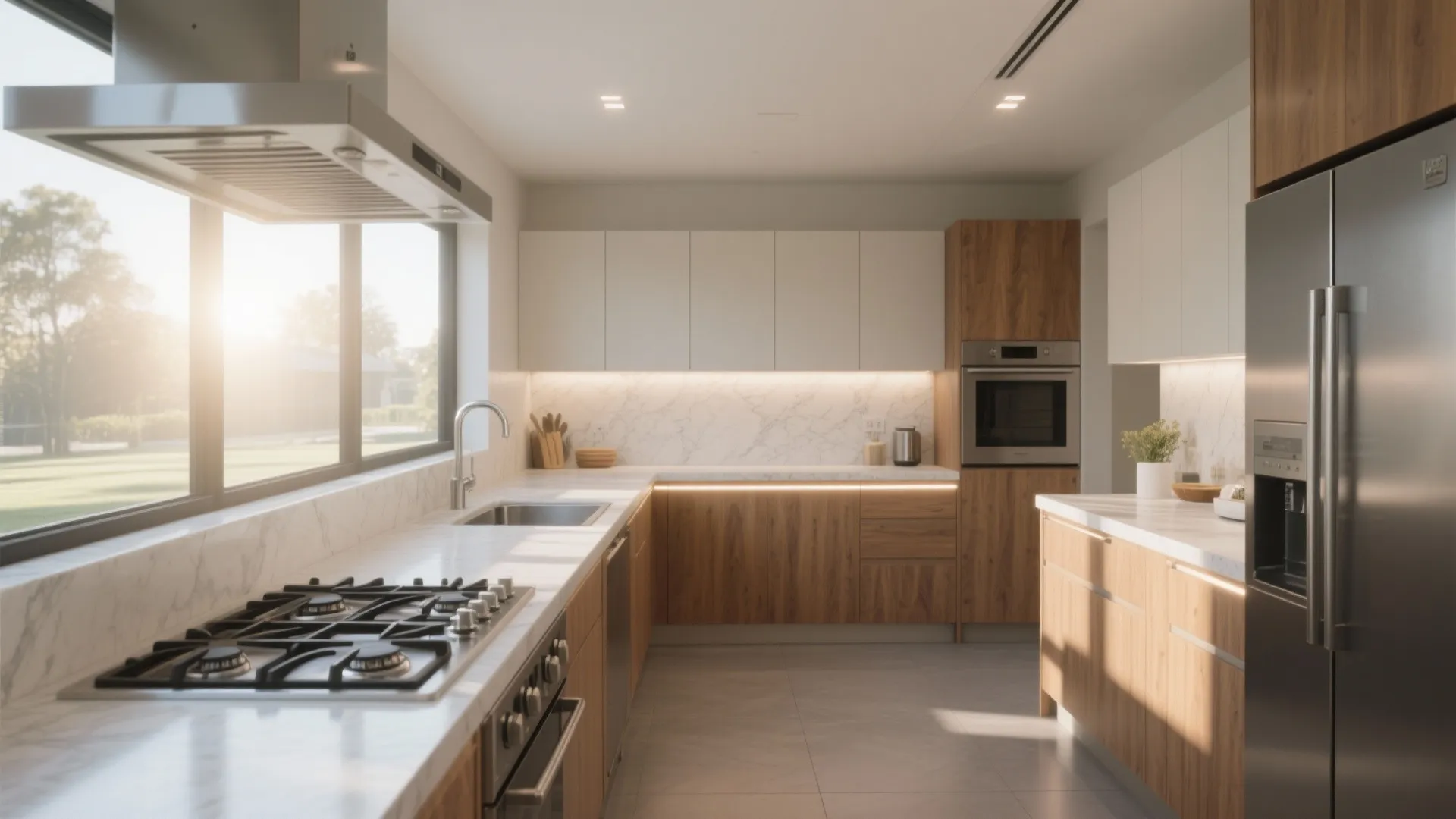 [
  {
    "url": "https://coohom-biz-sg-s3.coohom.com/ins/static/article/vastu-kitchen-hero-1763698548572043100.jpg",
    "alt": "Modern kitchen with wooden cabinets white cupboards marble countertop stove sink fridge and large bright window"
  }
]