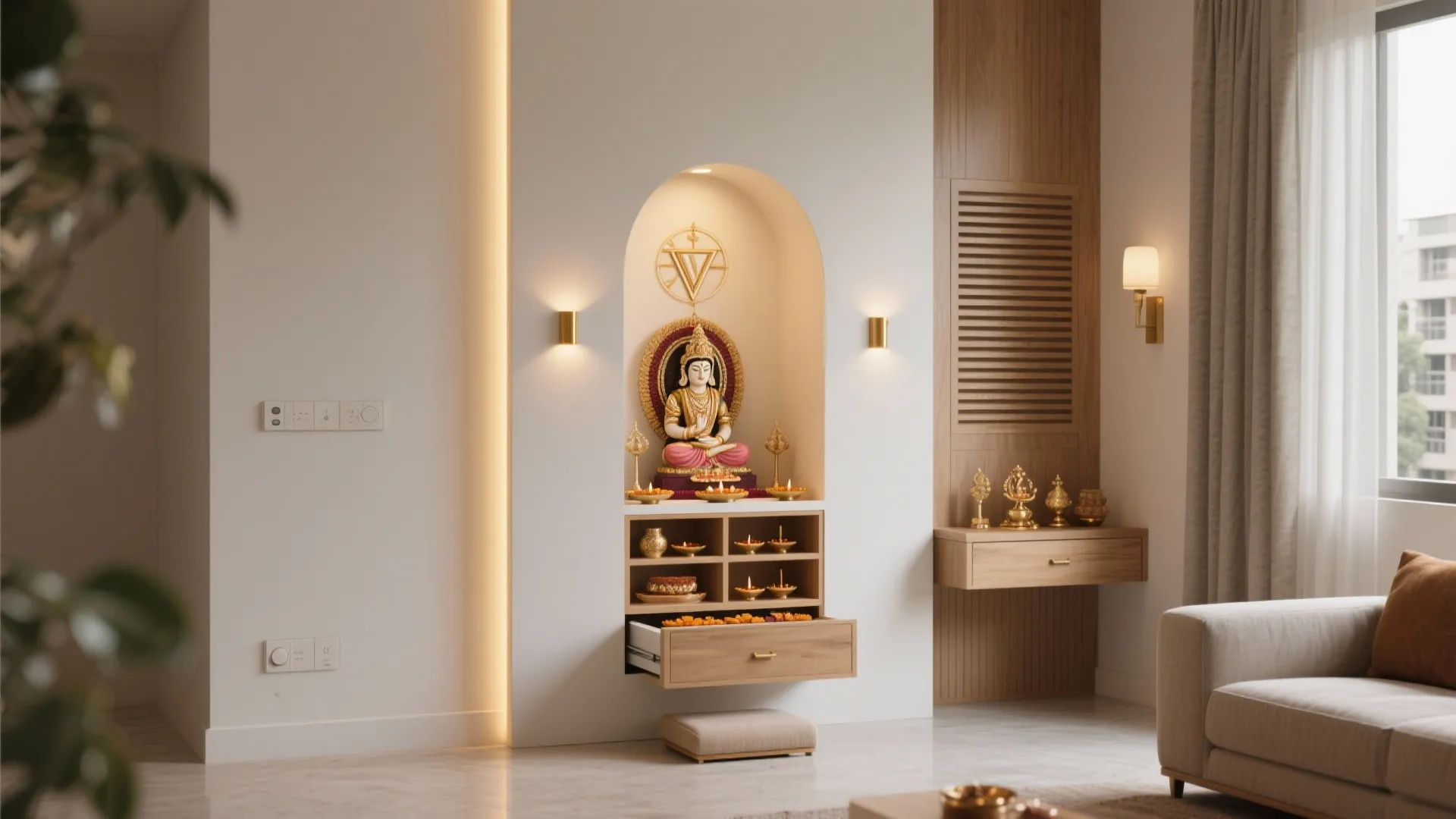 Vastu-Sensitive Niche with Smart Lighting and Storage