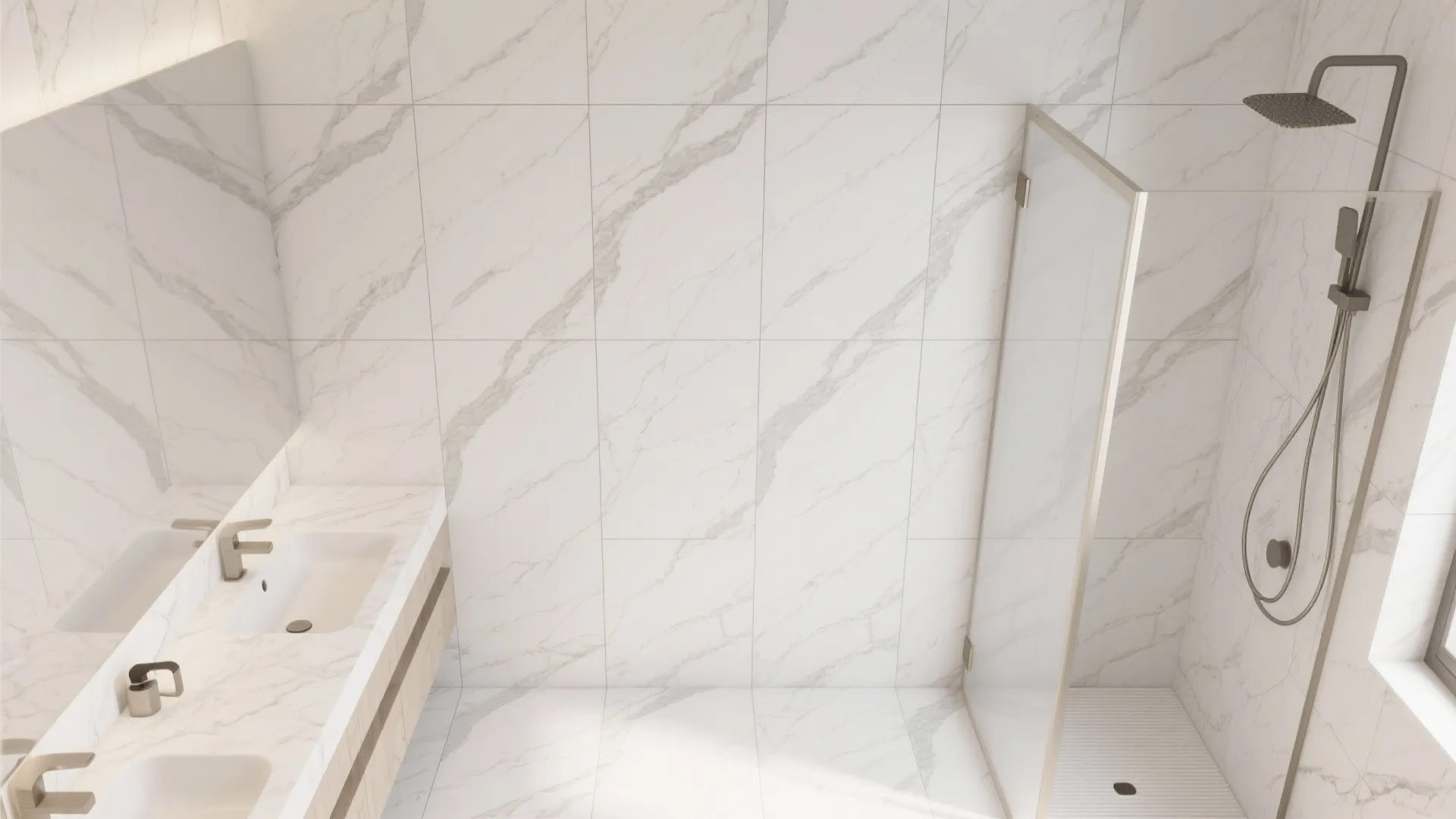 2) Large-format marble tiles for fewer grout lines