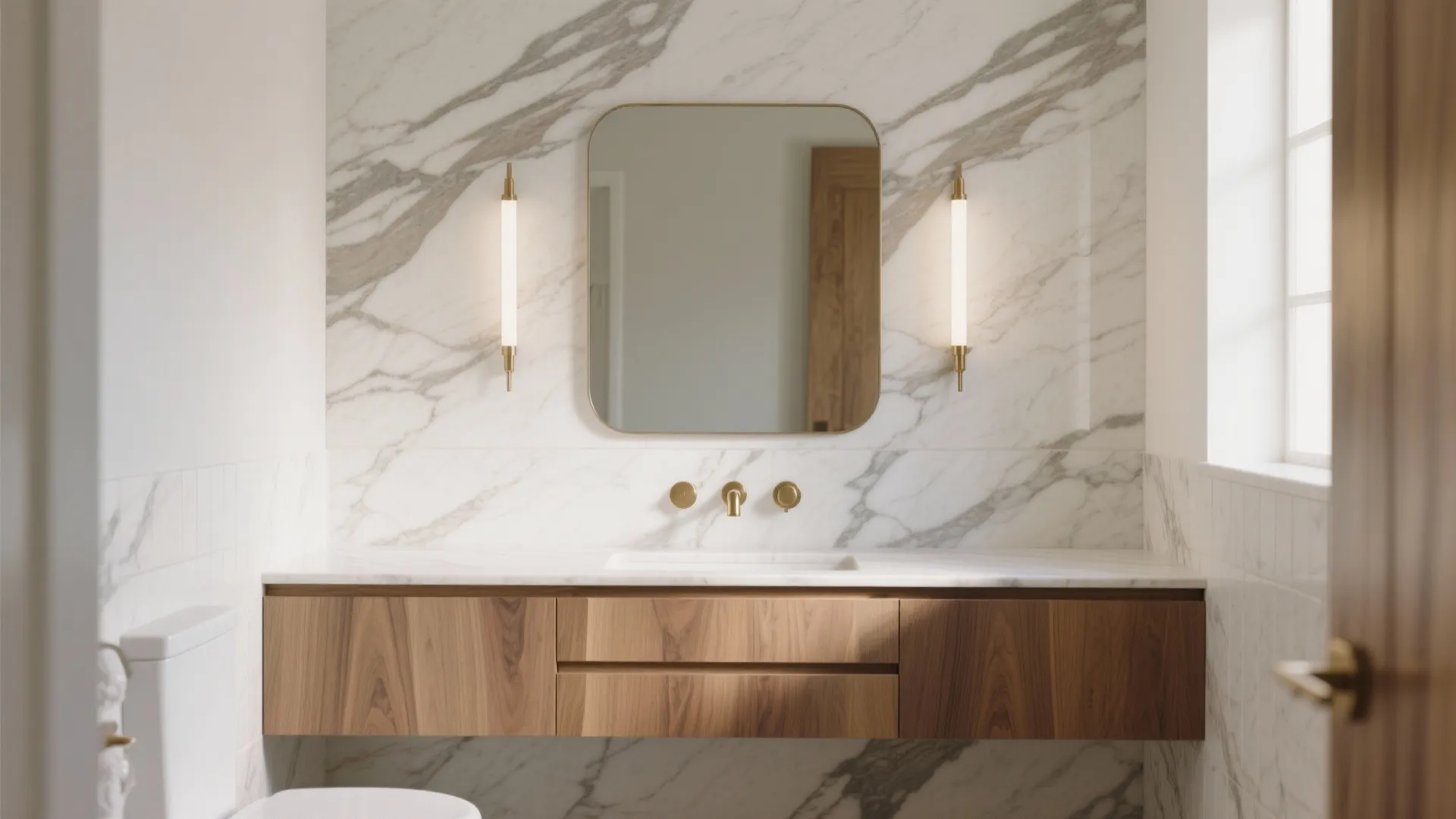 Vein-Matched Marble Feature Wall