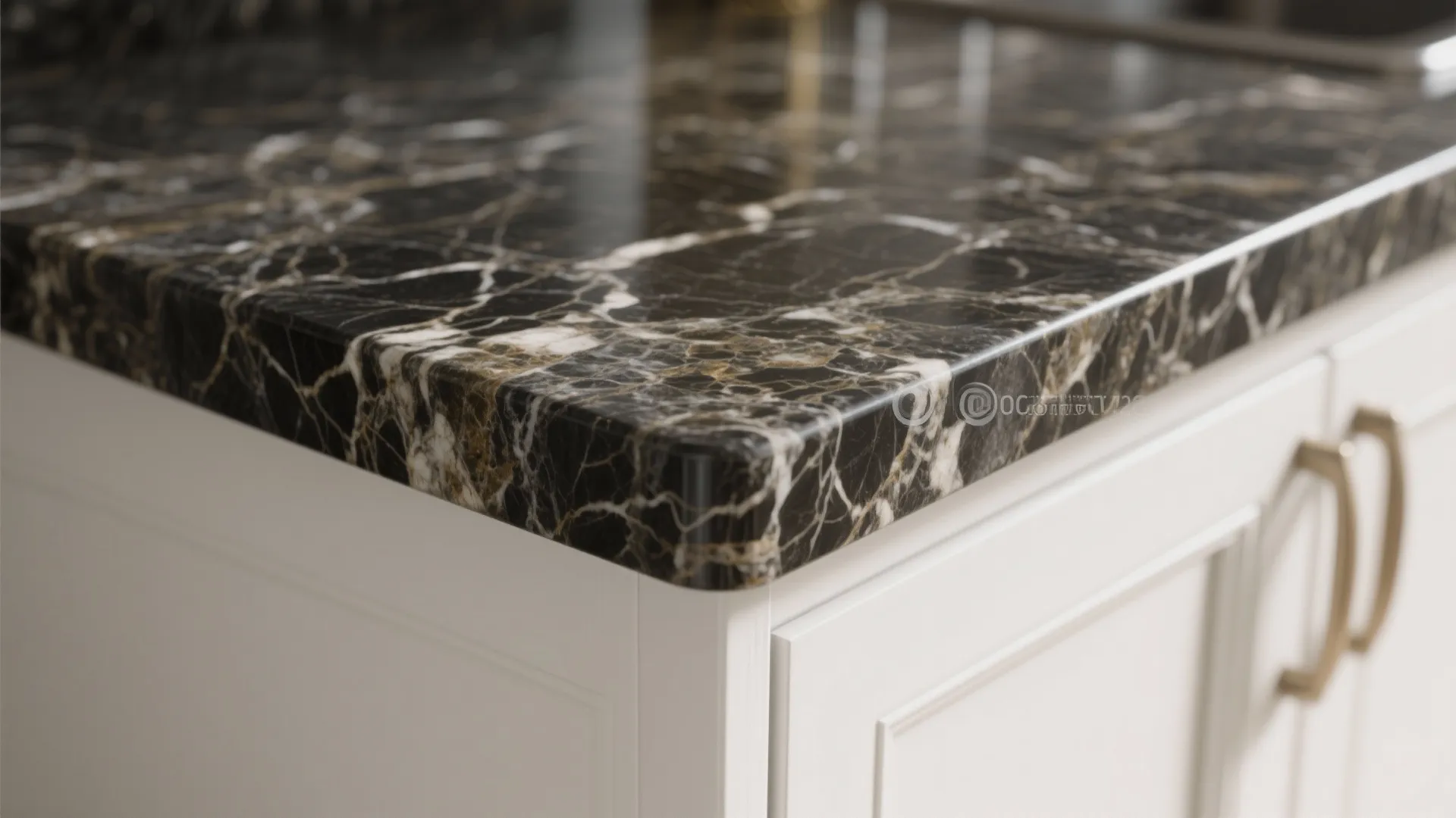 3. Bold Stone Statement: White Cabinets + Deep Veined Granite
