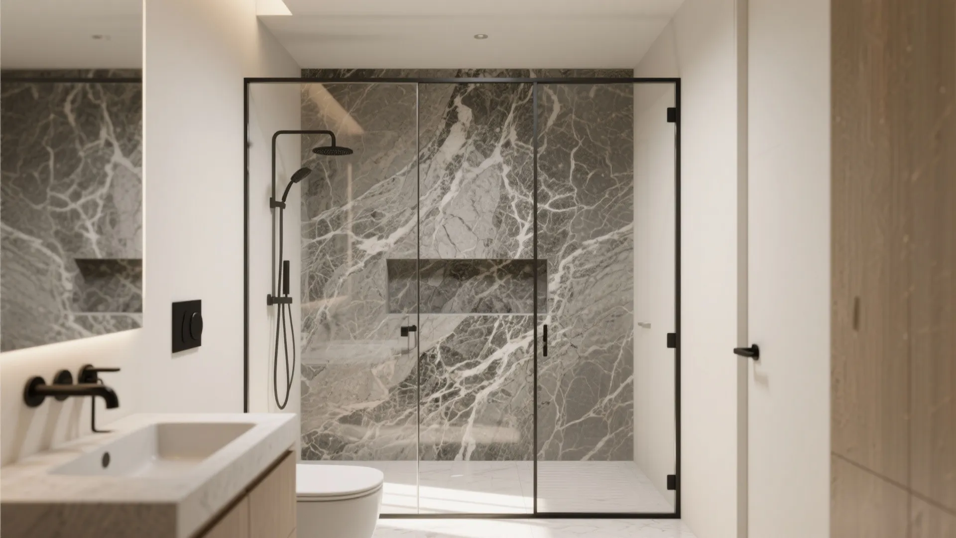 Veined Granite Shower Walls