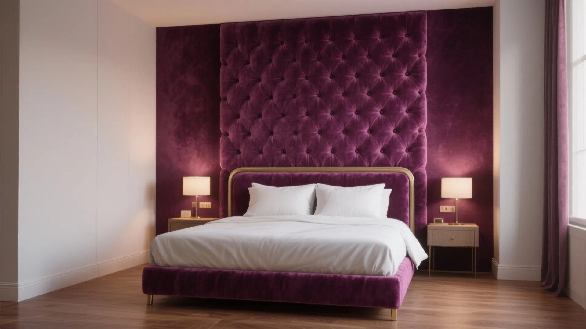 1. Velvet Accent Wall with a Plush Headboard