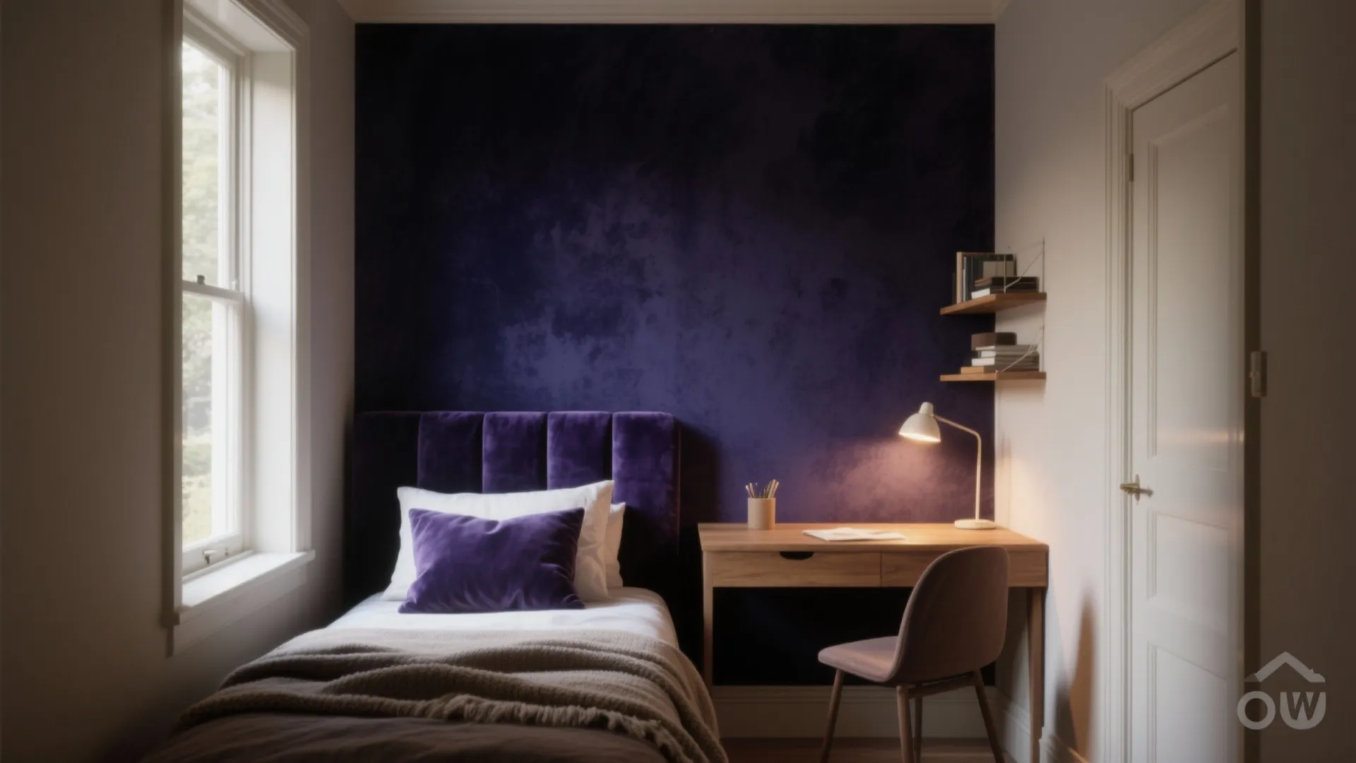 1. Velvet Accent Wall with Low-Sheen Paint