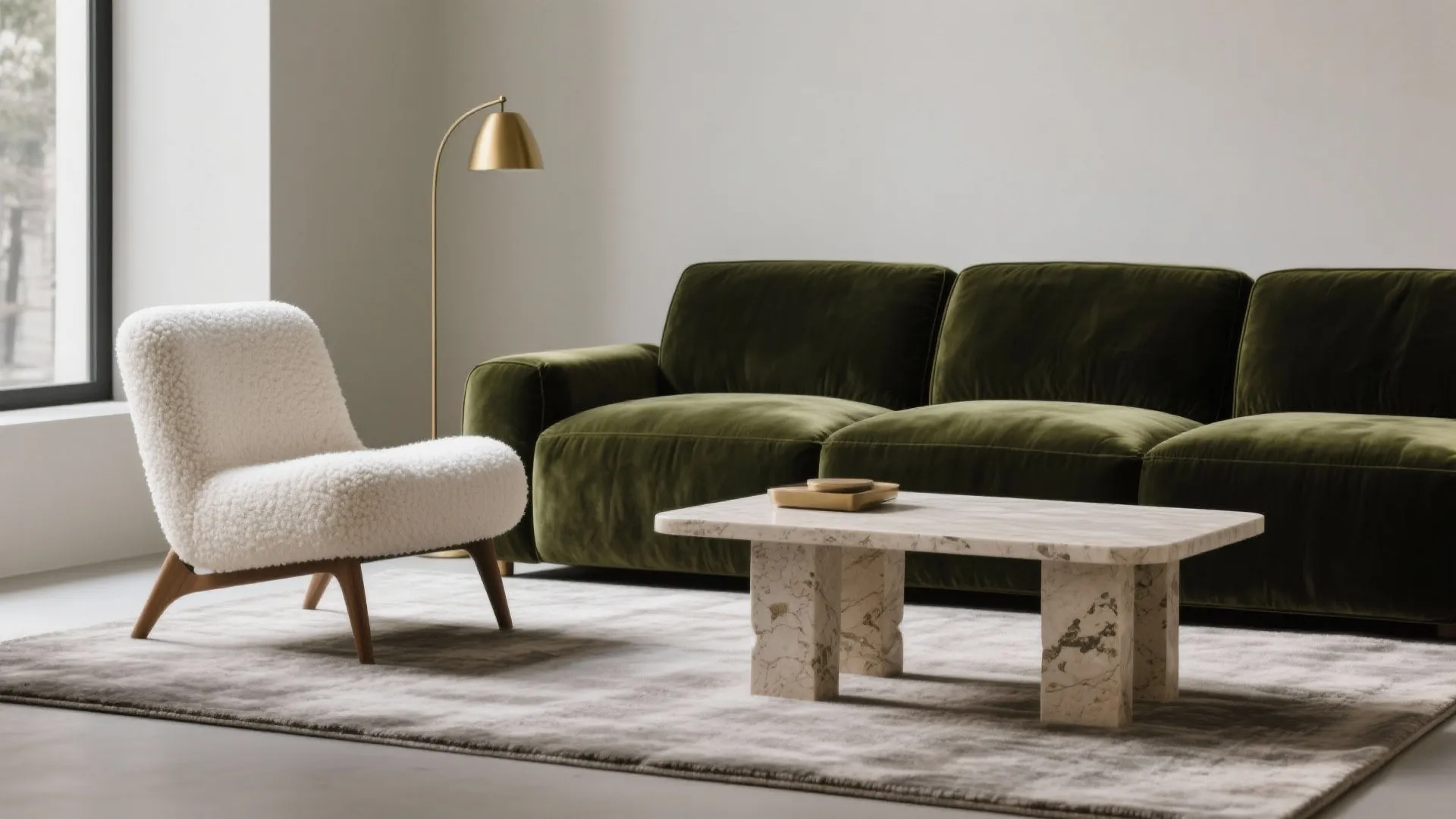 Textural Contrast: Velvet, Bouclé, and Stone