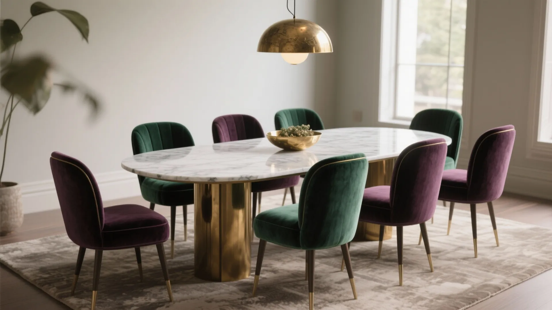 1. Velvet and Brass Centerpiece