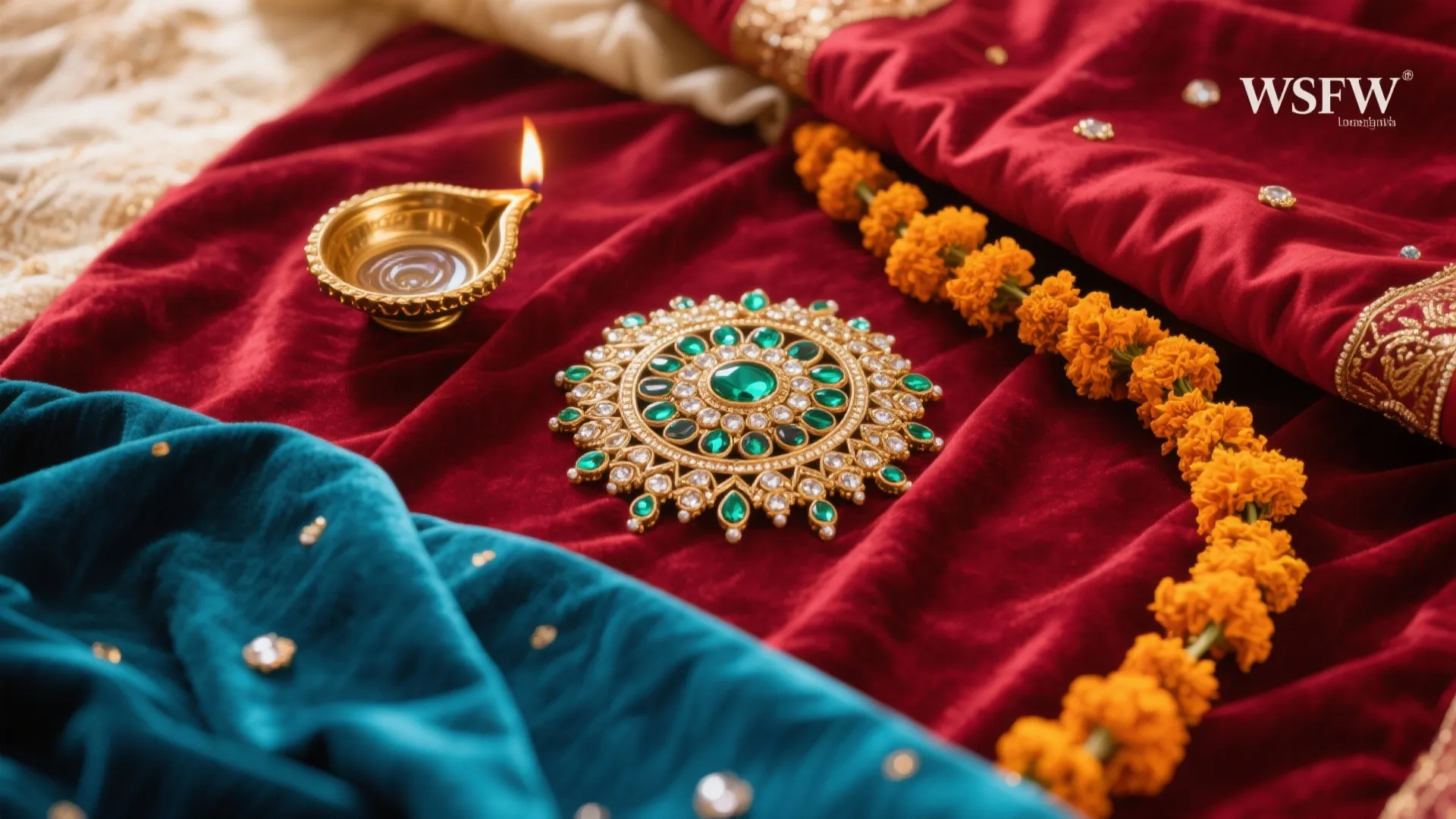 Velvet-Backed Rajasthani Palette with Statement Kundan Centerpiece