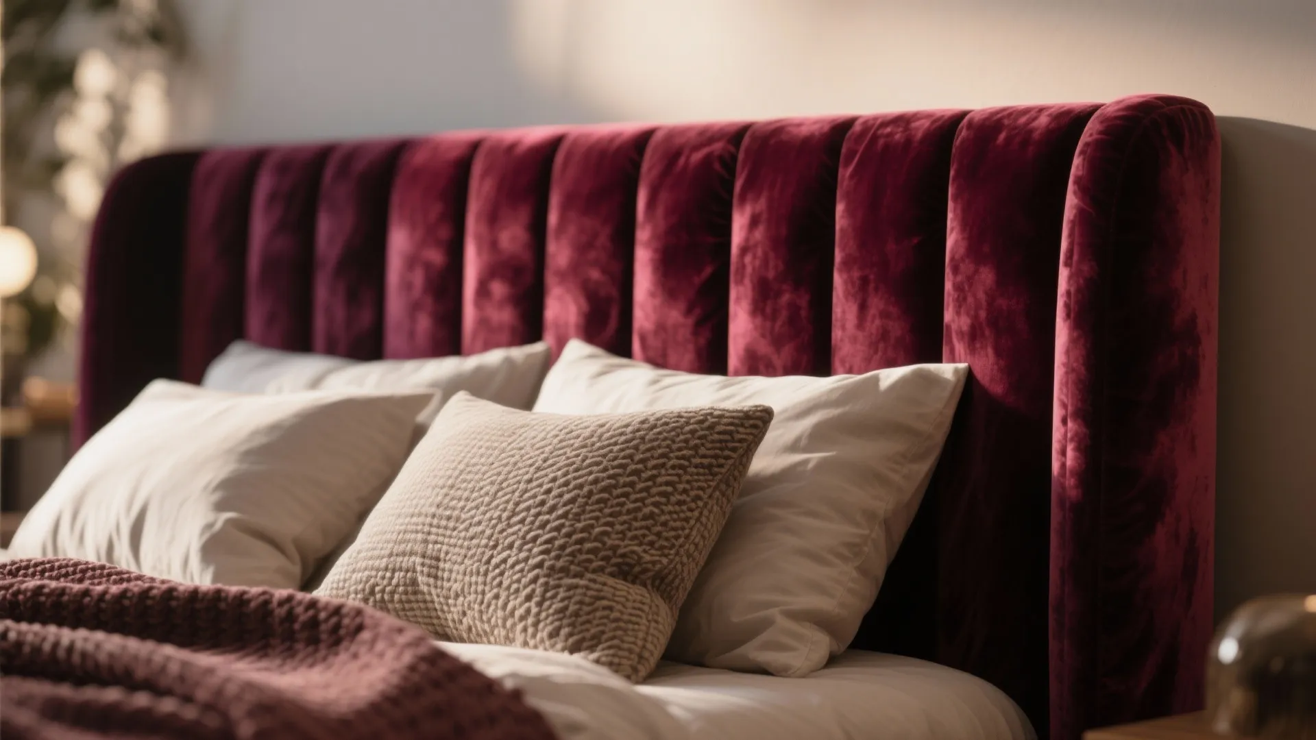 Velvet Headboard and Layered Textures