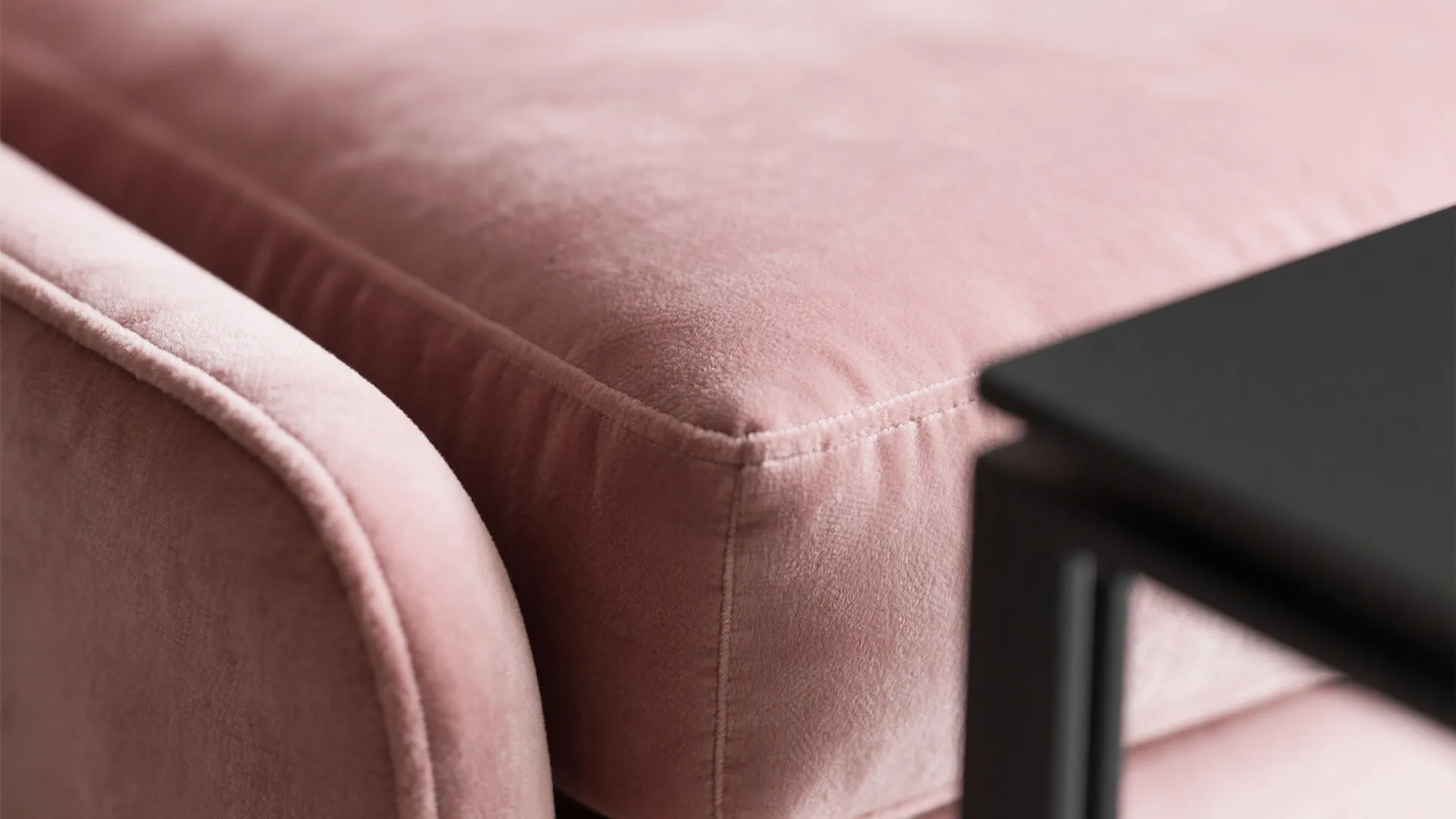Velvet Pink Sofa with Contrasting Black Metal