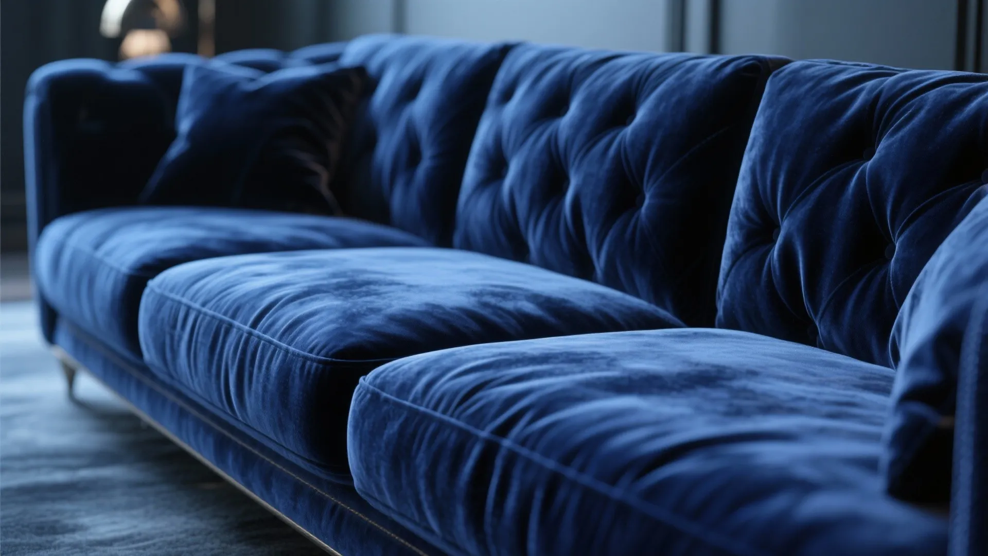 7. Mix of Textures: Velvet Navy Couches