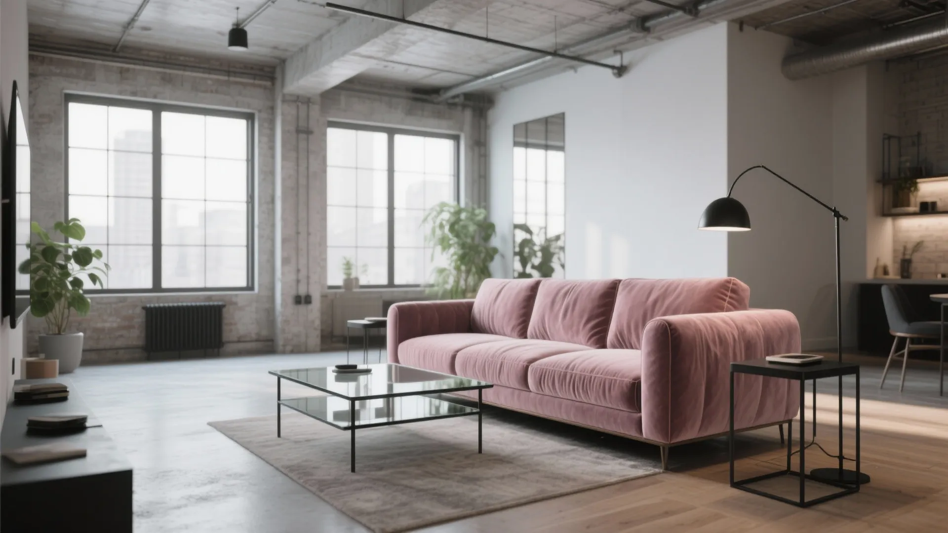 Velvet Pink Sofa with Contrasting Black Metal