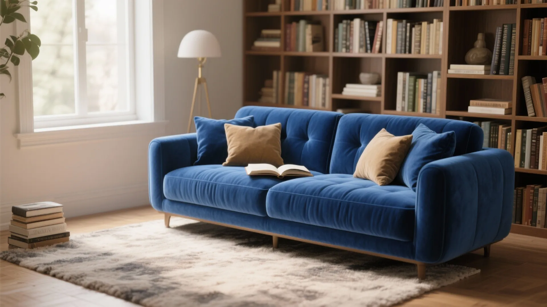 2. Velvet Royal Blue Sofa