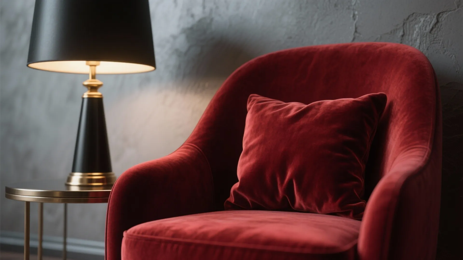 Softened Glam: Velvet Red, Smoke Grey, Black Metal Accents