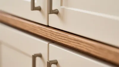 Cream Kitchen Cabinets with Wood Countertop Detail