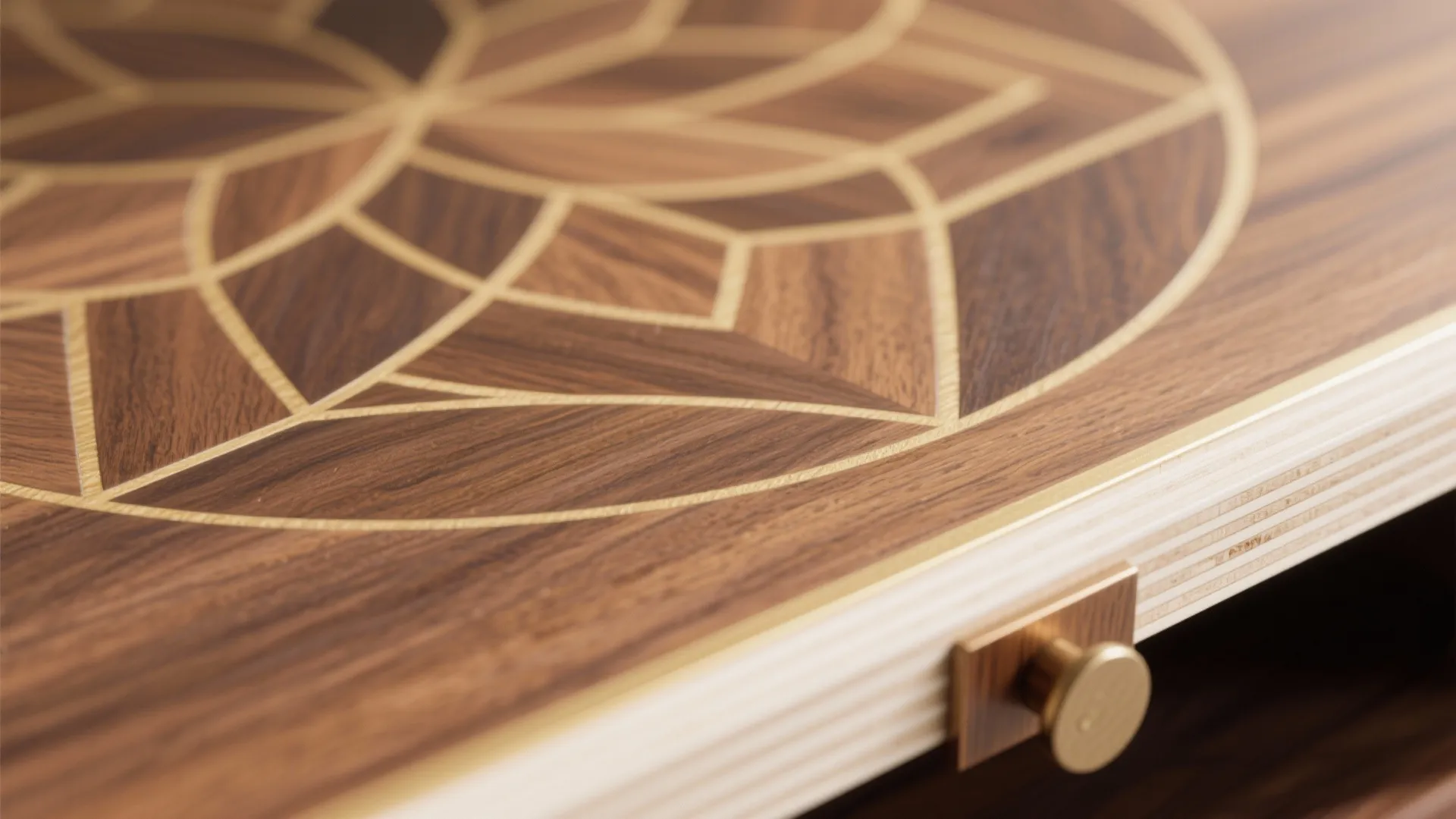 Natural veneer plywood with geometric inlay