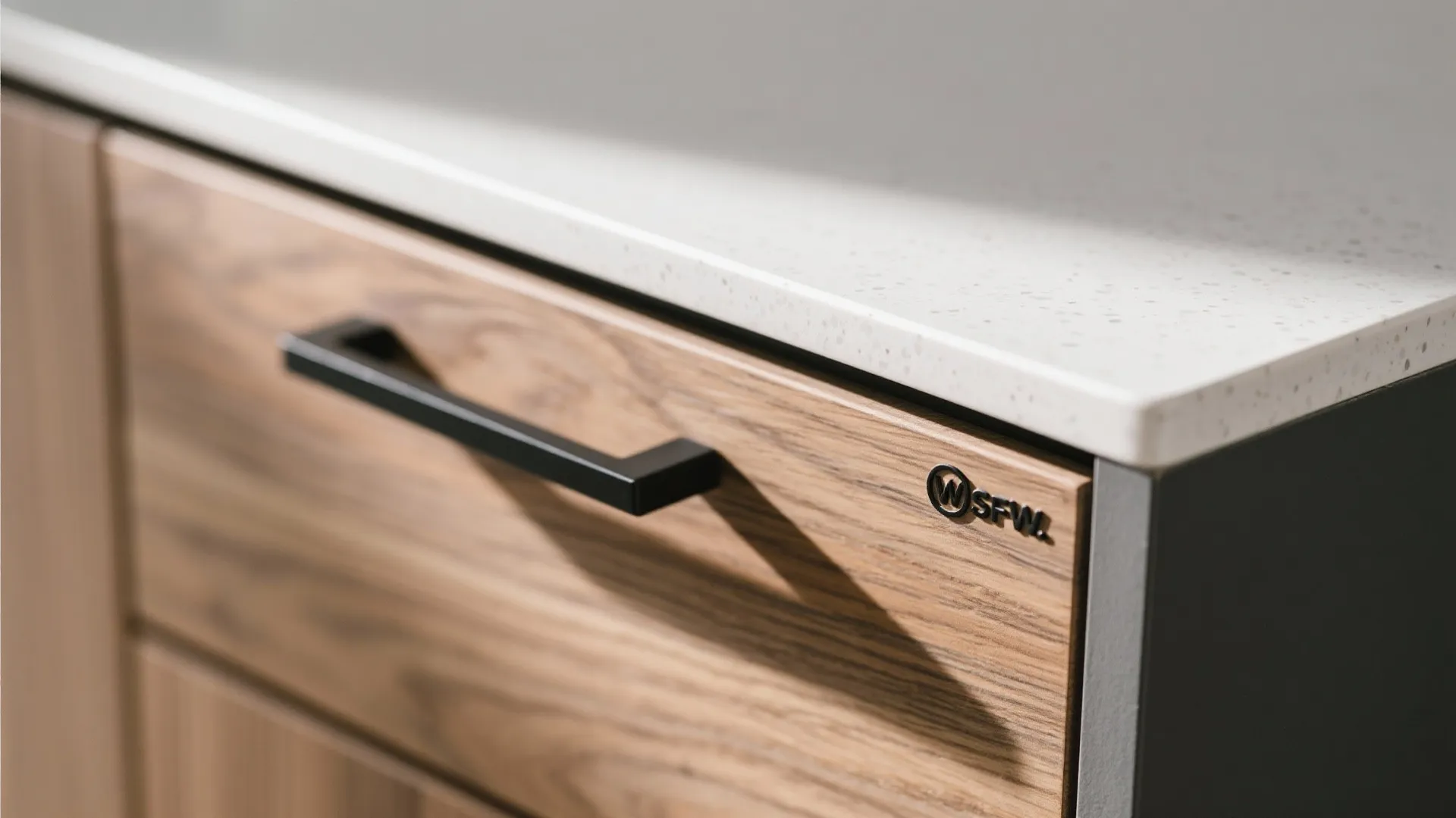 Mixed Materials: Wood Veneer + Porcelain Top