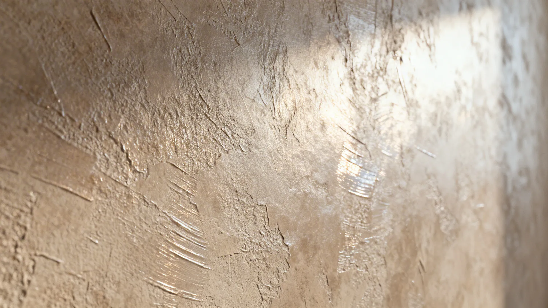 Macro of Venetian plaster showing fine trowel marks and a gentle polished sheen.