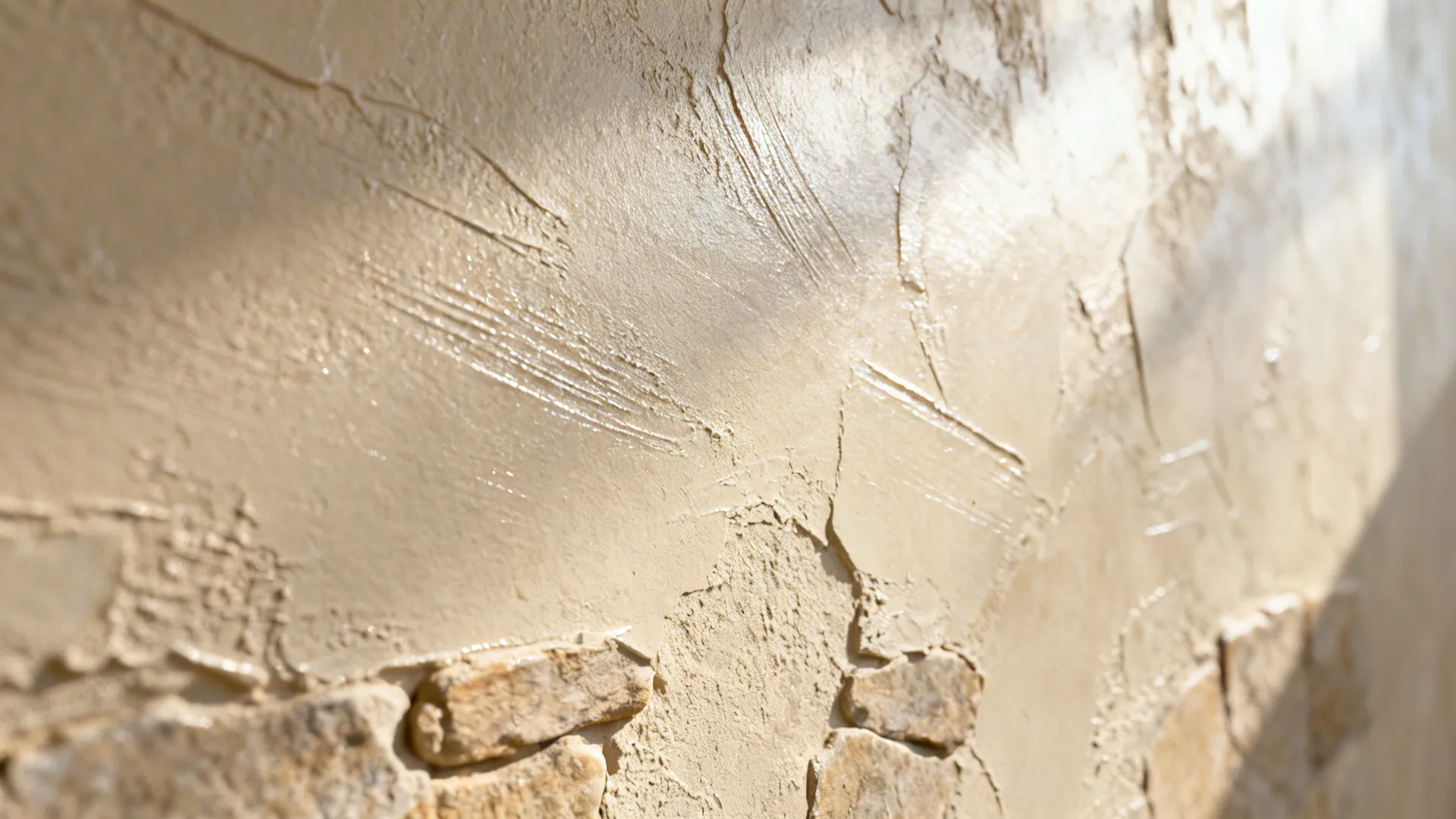 Macro view of Venetian plaster showing polished sheen and layered texture