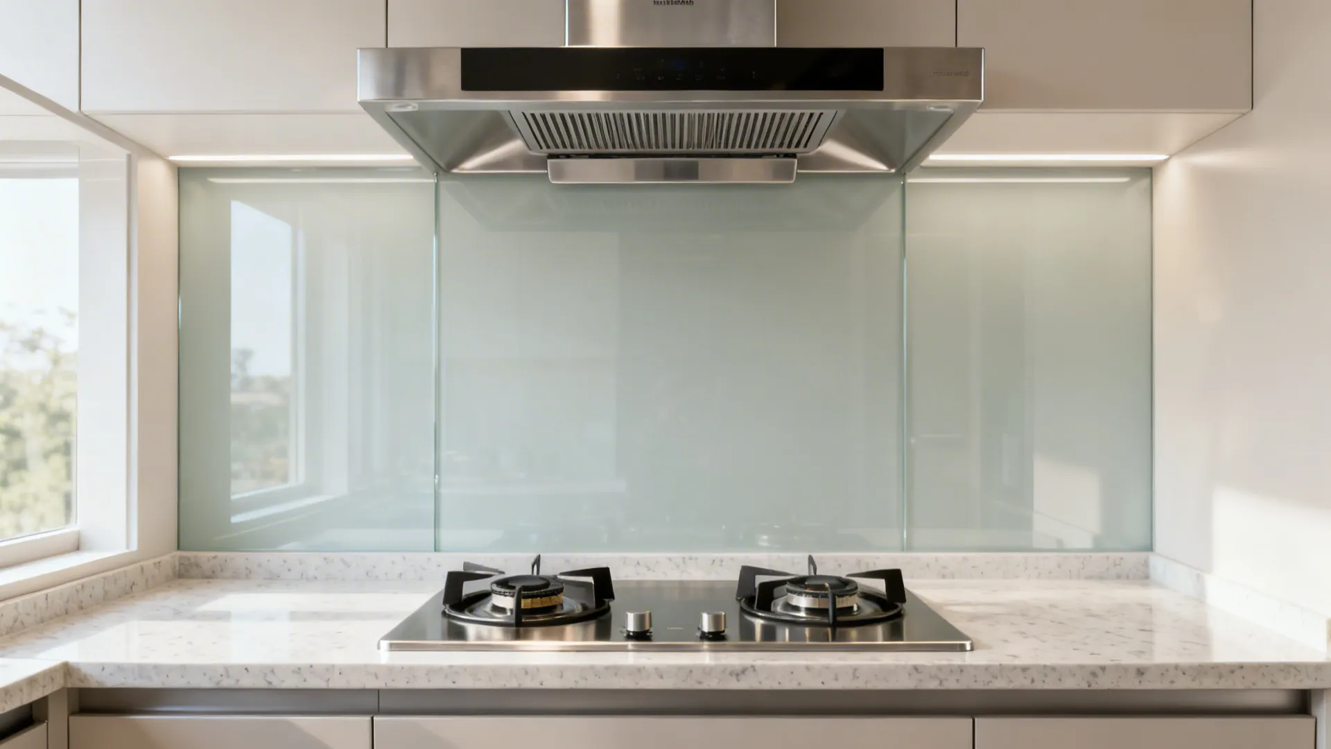 Small kitchen with a vent hood sized to a two-burner gas cooktop, proper clearance and ducted ventilation.