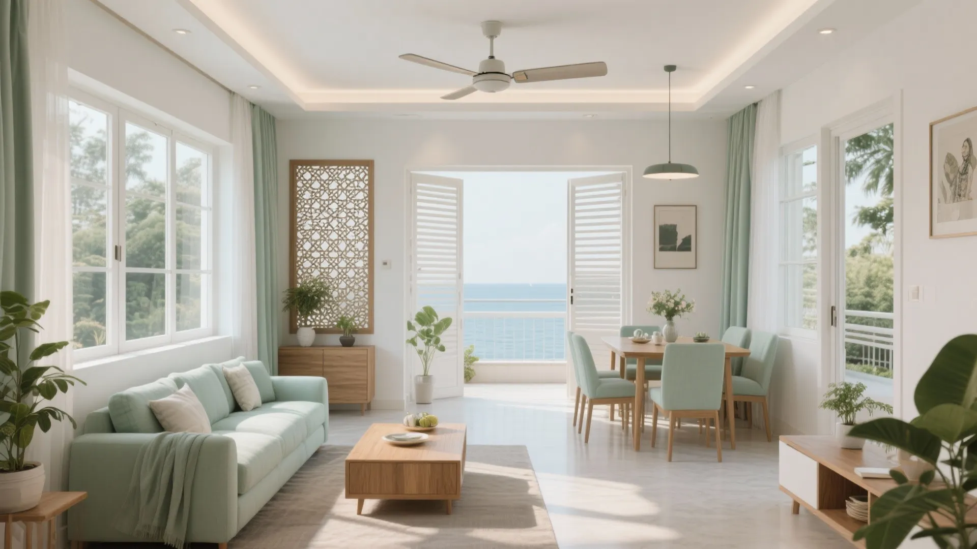 1) Cross-ventilated living–dining that actually feels cool