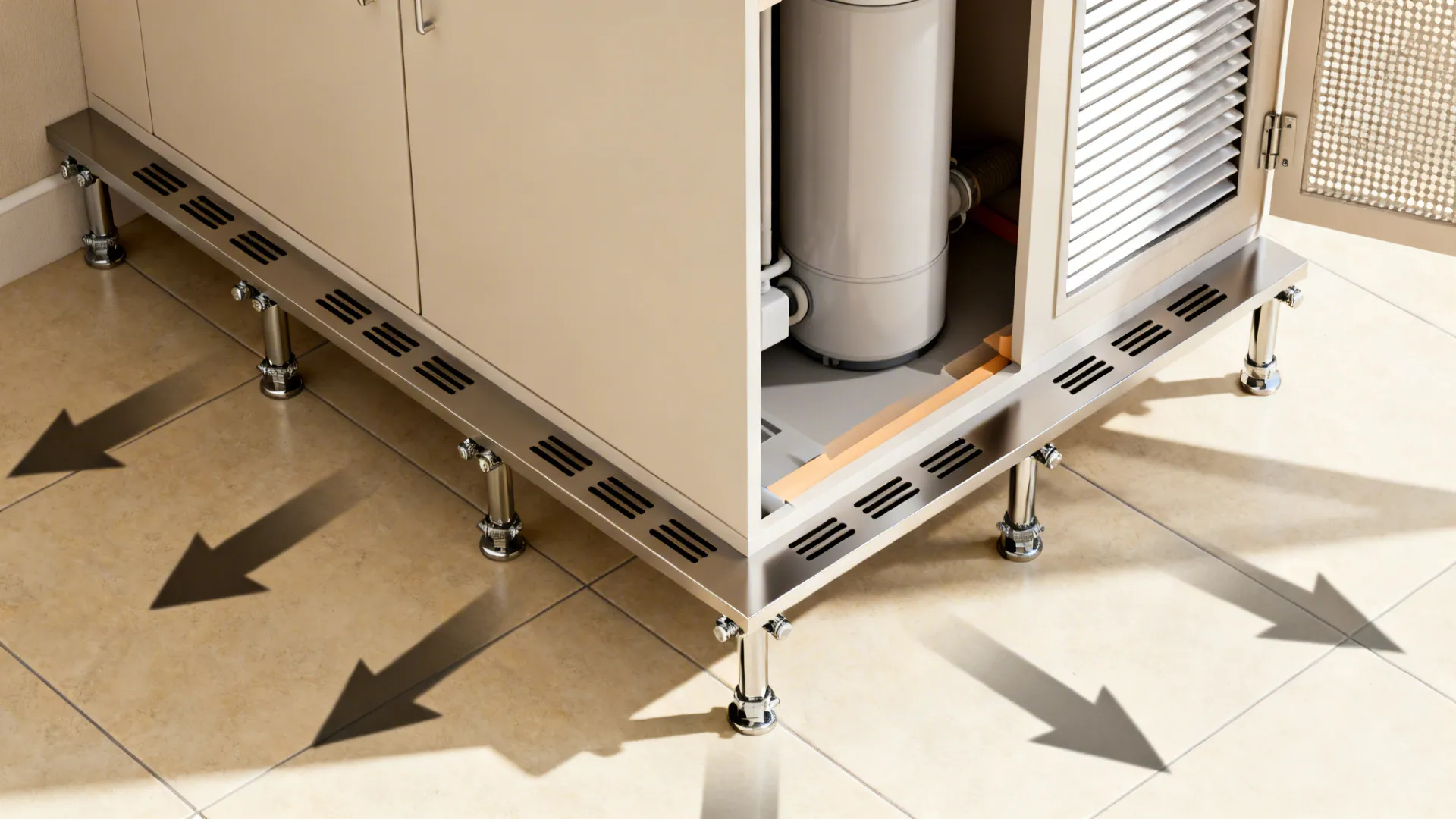 Elevated base cabinets and smart ventilation