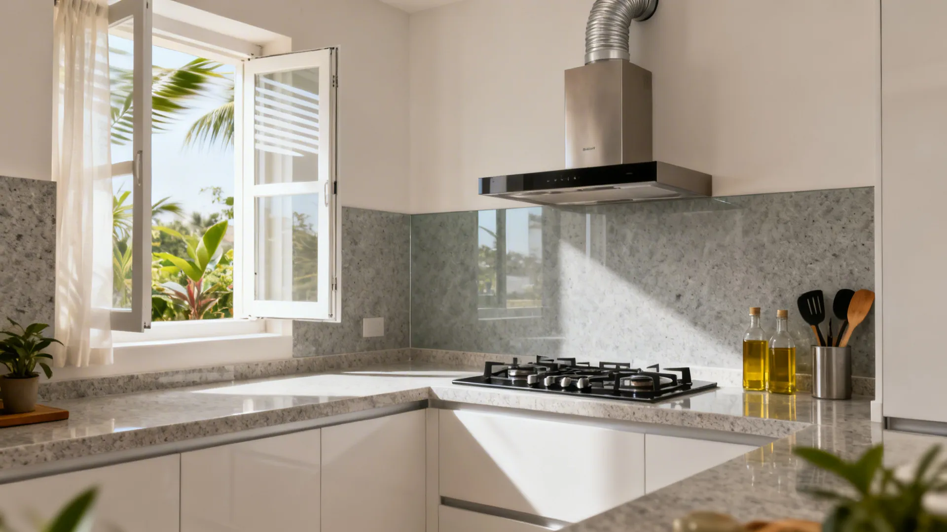 2) Ventilated cooking zones and cleanable backsplashes