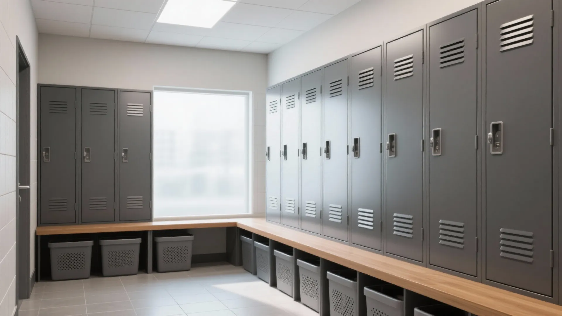 1) Minimalist vertical storage with ventilated doors