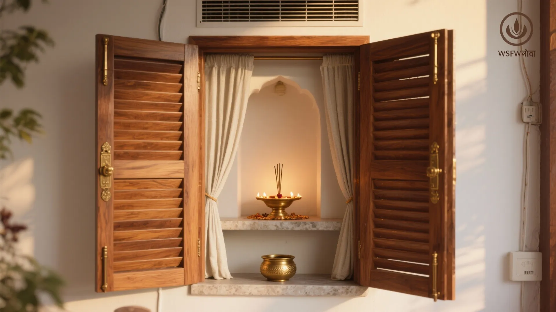 Ventilated niche with louvered doors or curtains