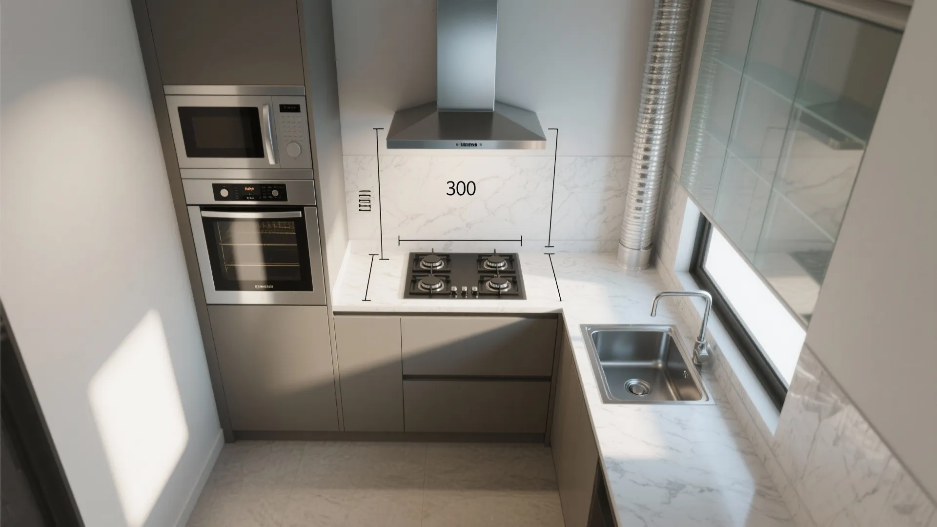Appliance stacking and ventilation that respects real cooking