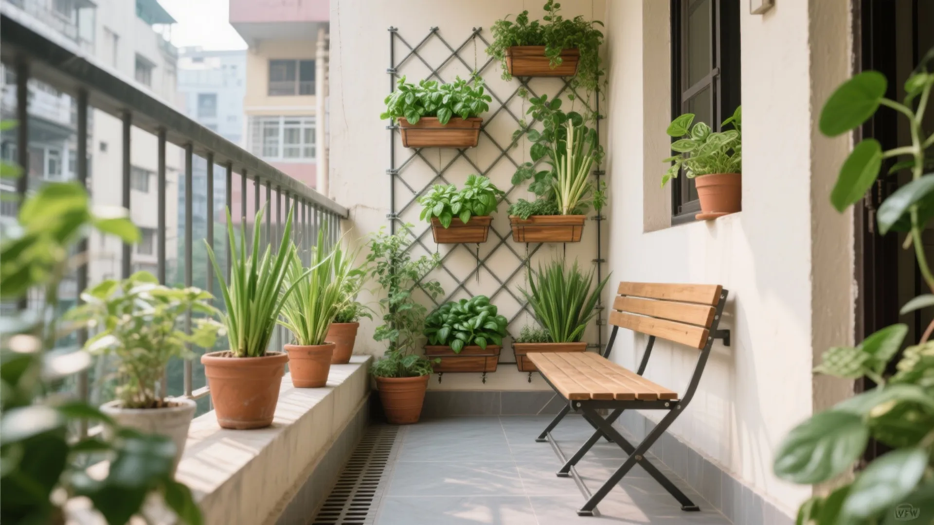 Vertical Greenery with Fold-Down Seating