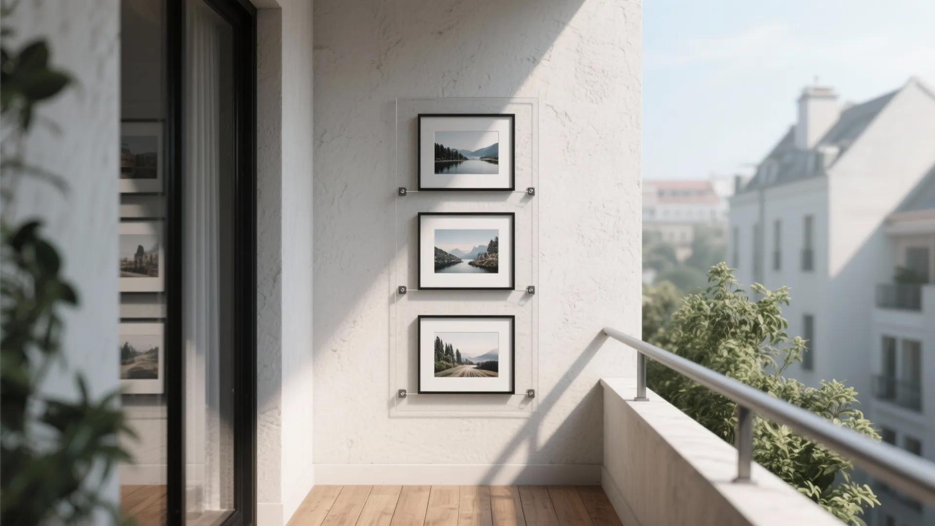 Vertical art walls with weather-safe frames