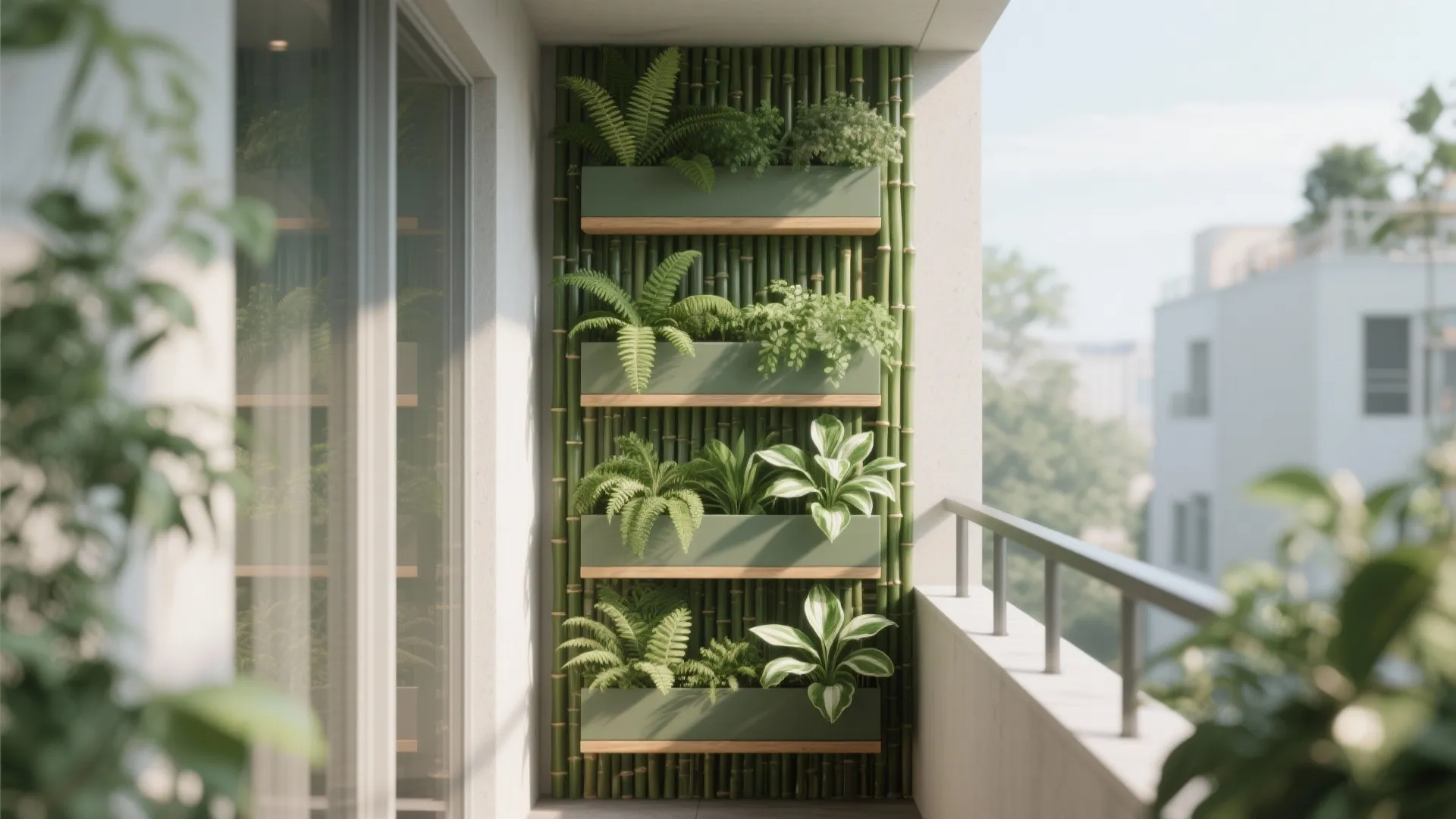 3. Vertical Bamboo & Planter Layers