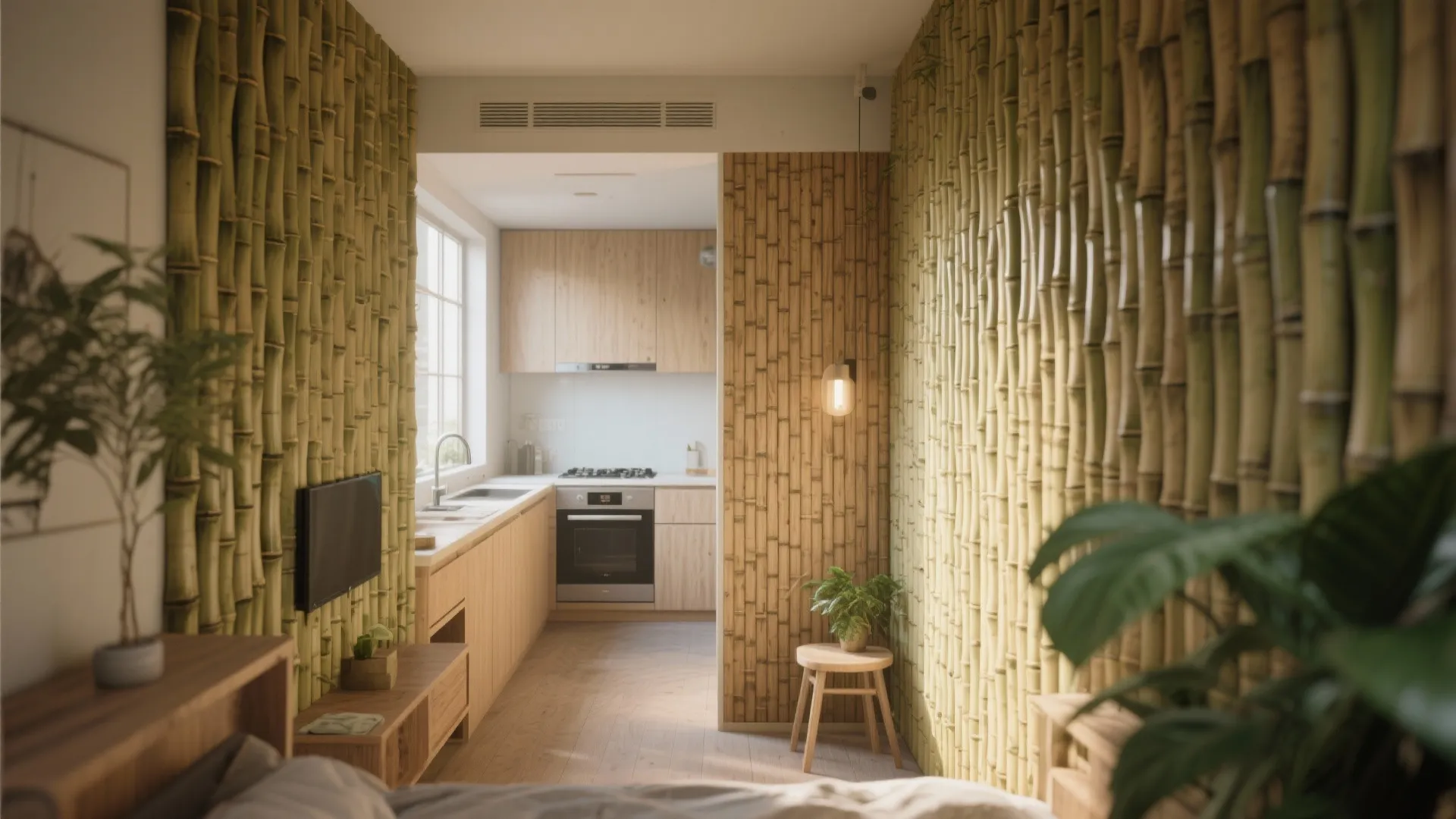 1. Vertical Bamboo Paneling for Height Illusion
