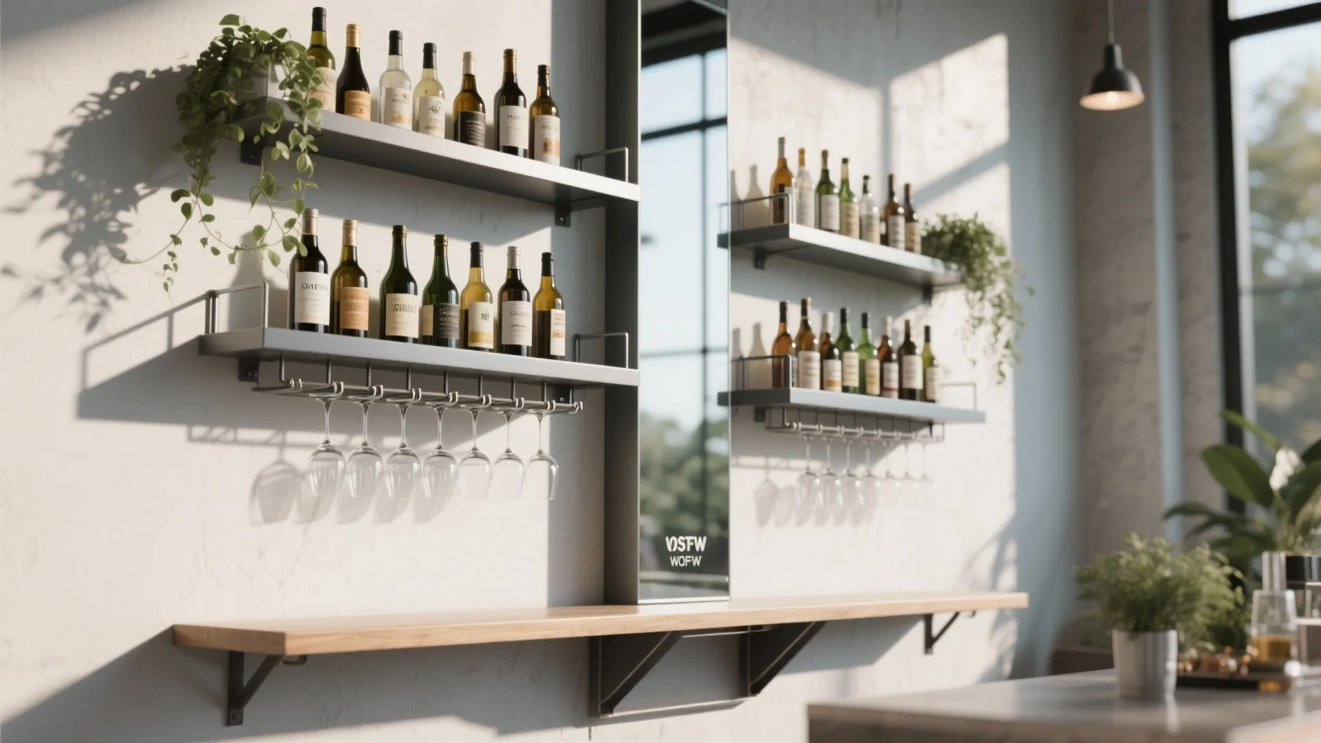 3. Vertical bar wall with open shelving