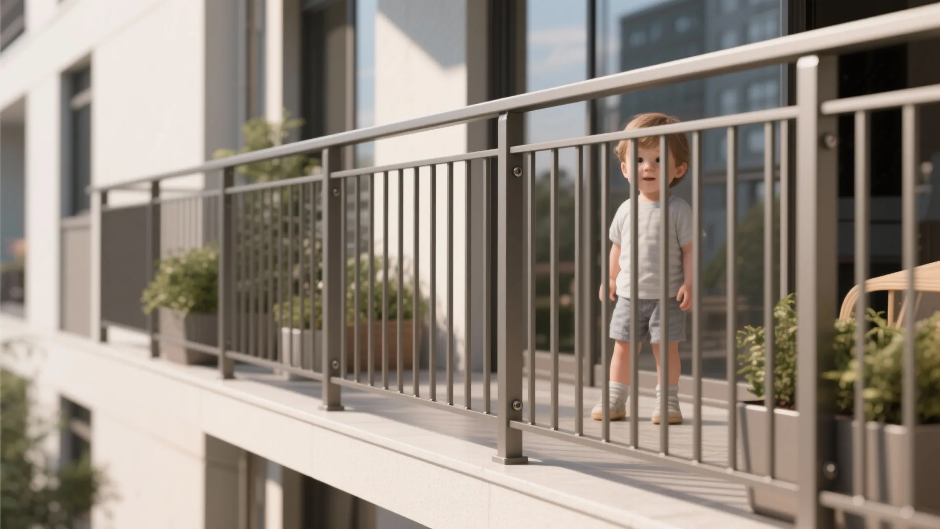 1) Vertical bars with 100 mm spacing for child safety