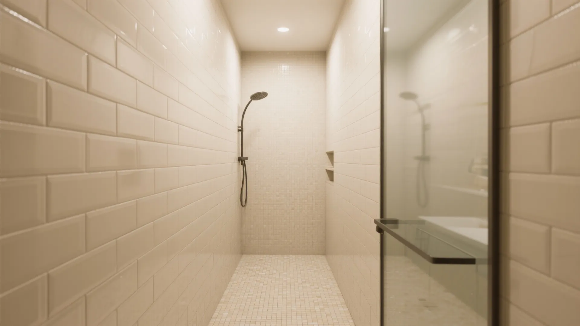 Vertical Stacked Beige Subway Tiles for Height