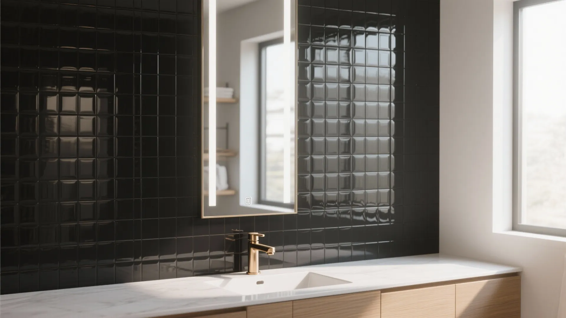 2. Vertical black tile accent wall