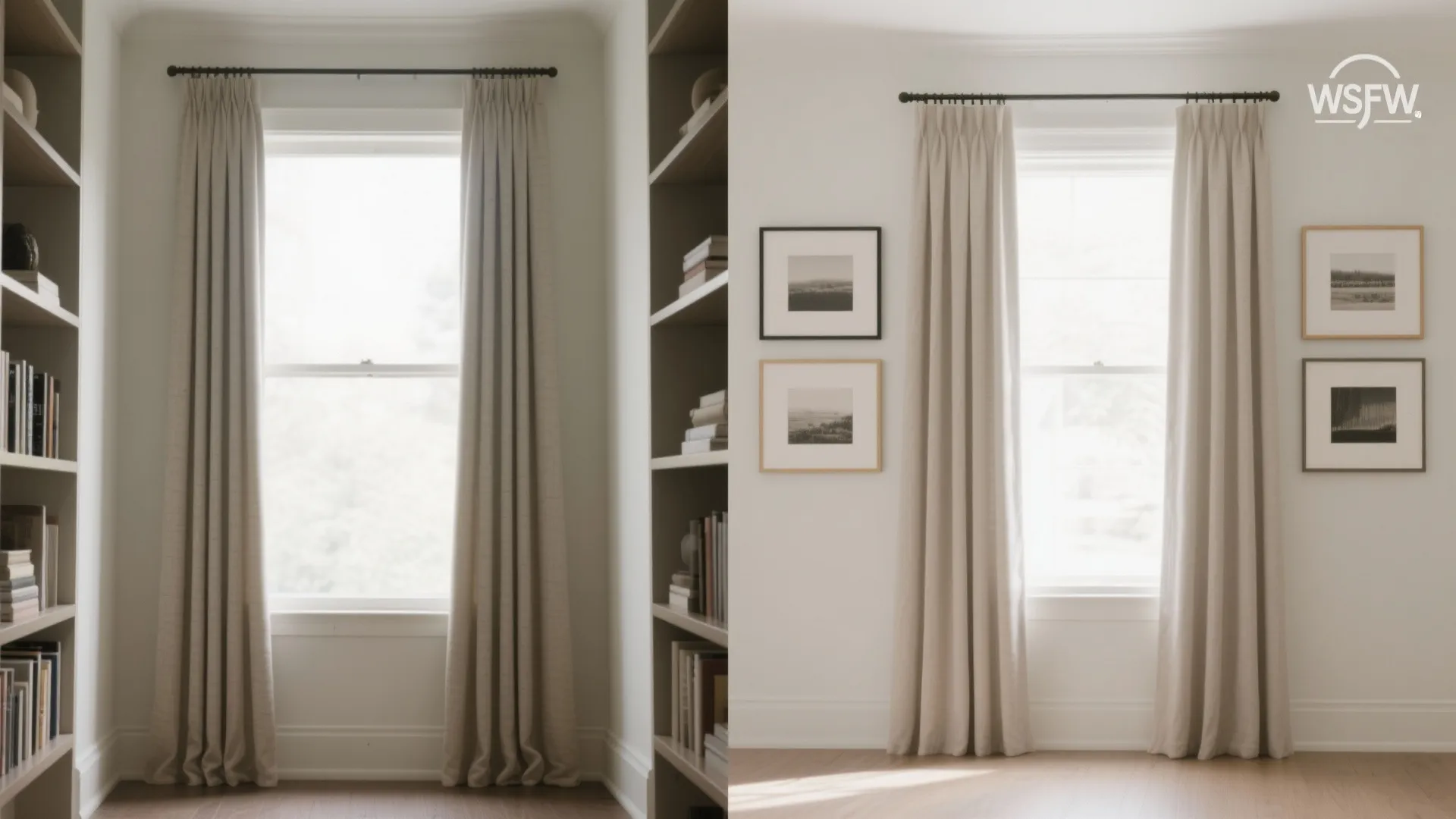 Idea 4: Go vertical—high curtains, tall shelves, tidy gallery lines