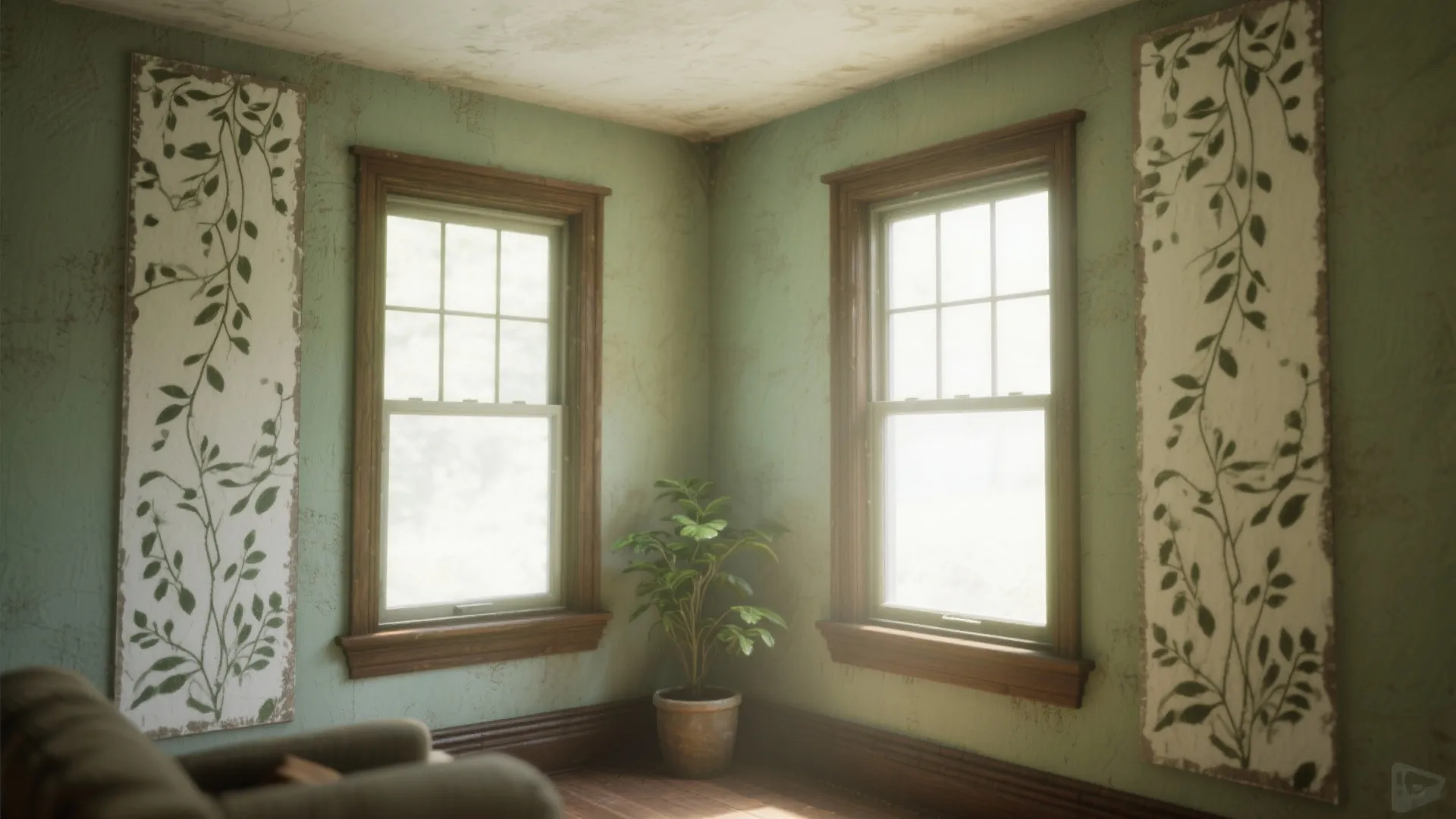 2. Vertical botanical panels for ceiling height