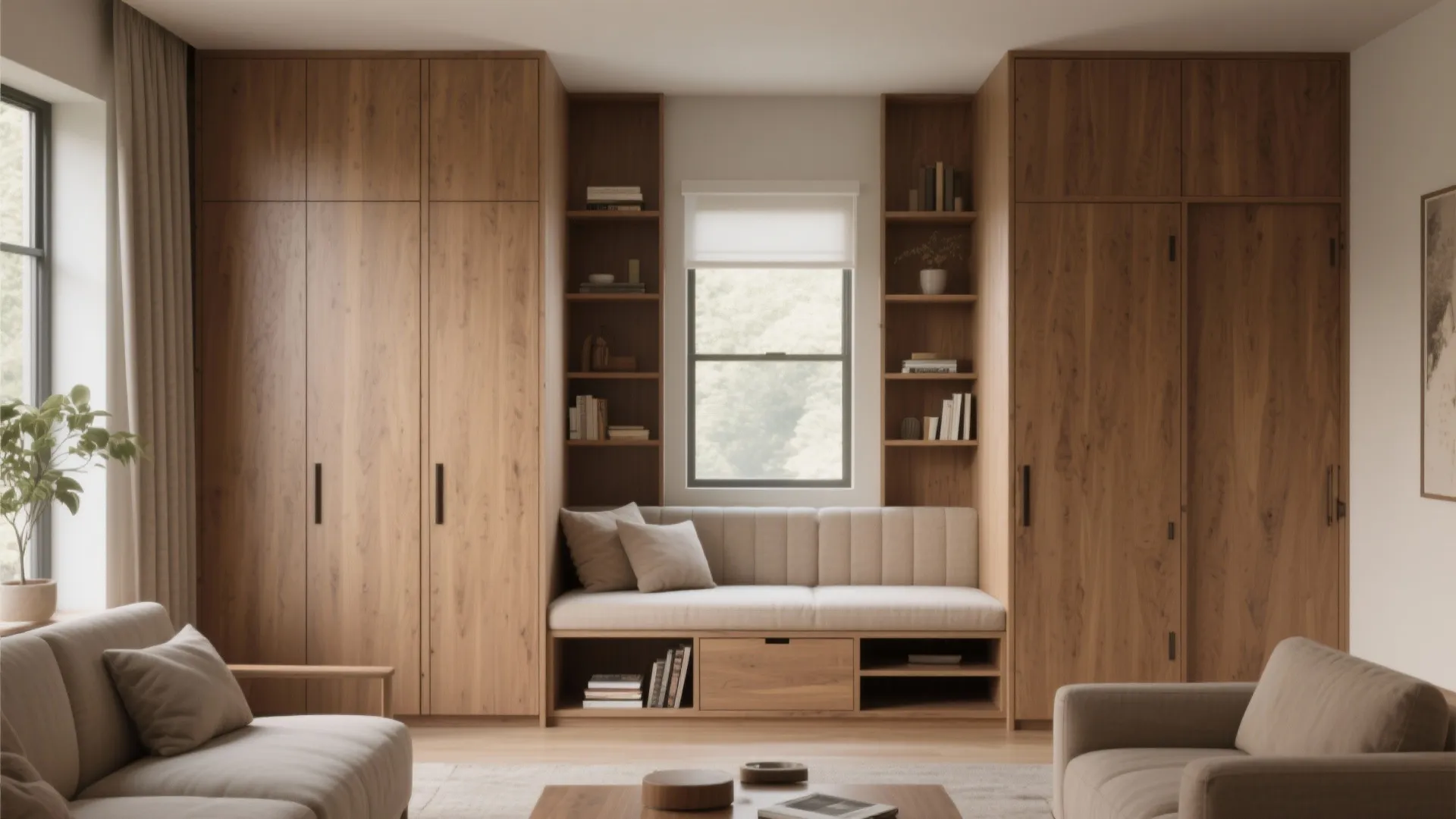 5. Vertical cabinetry combined with seating