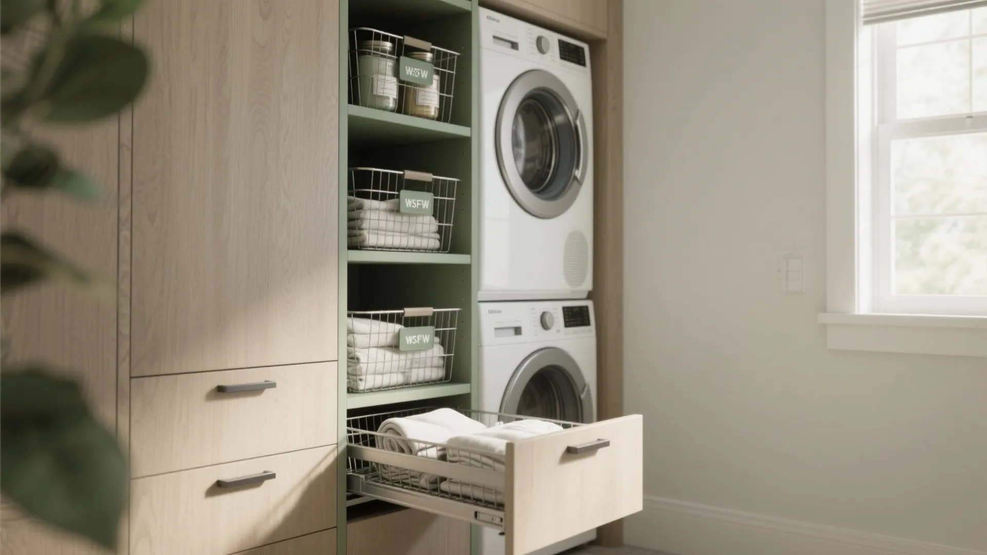 2. Use vertical cabinetry and slim pull-out baskets