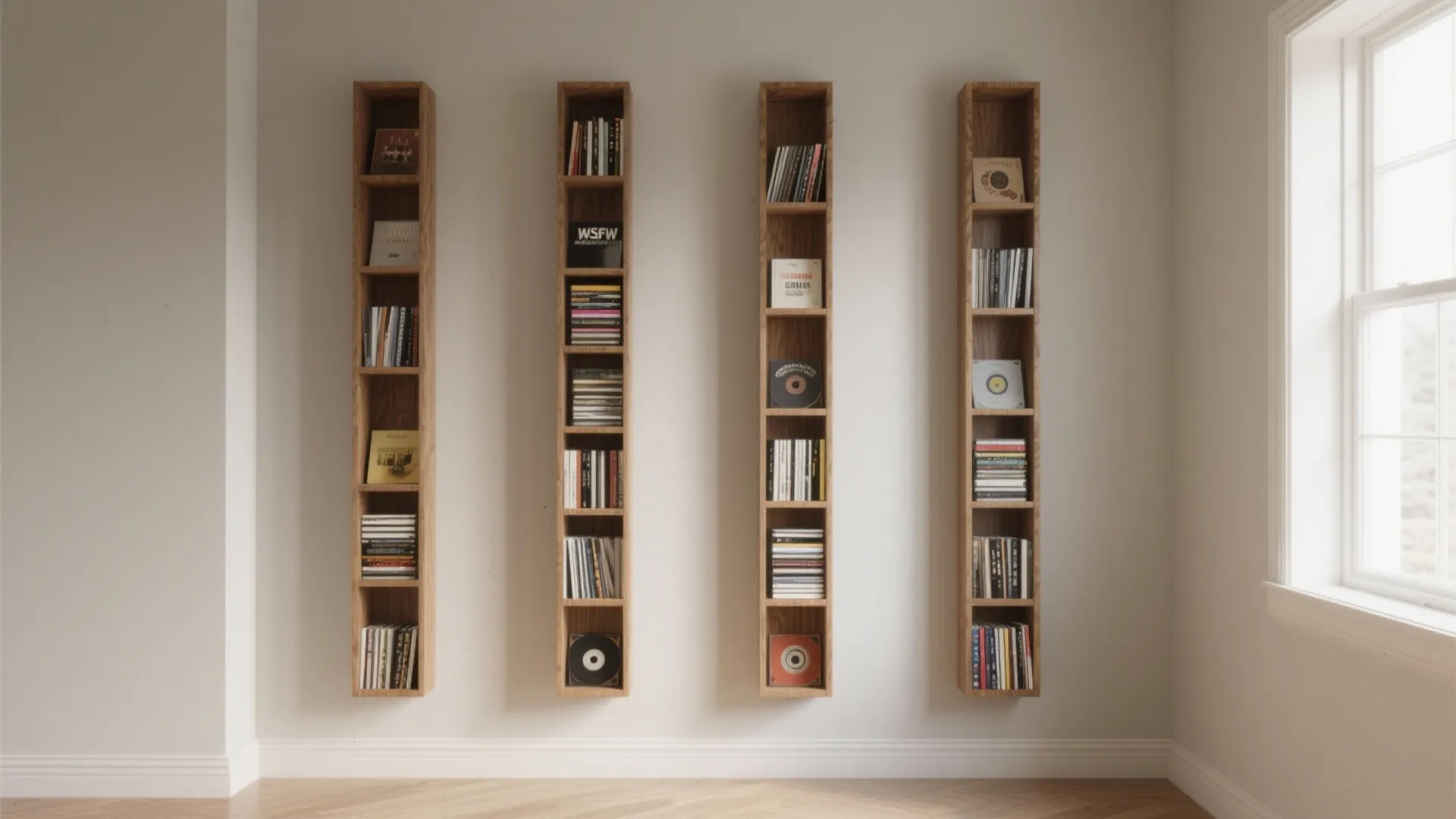 1. Slim, Vertical Open Shelving